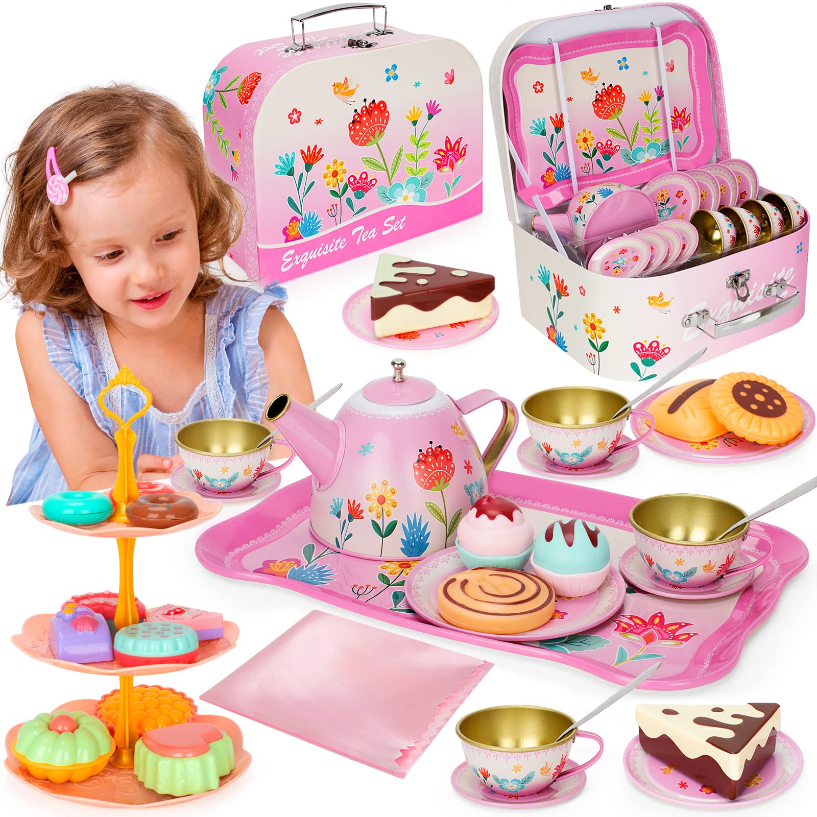 Foto 1 | Venta Internacional - Set De Fiesta De Té Kmuysl Para Niñas De 3 A 6 Años Con Juego De Té De Hojalata Y Gorra