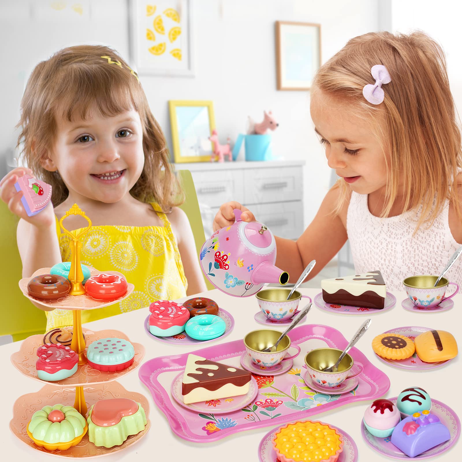 Foto 2 | Venta Internacional - Set De Fiesta De Té Kmuysl Para Niñas De 3 A 6 Años Con Juego De Té De Hojalata Y Gorra