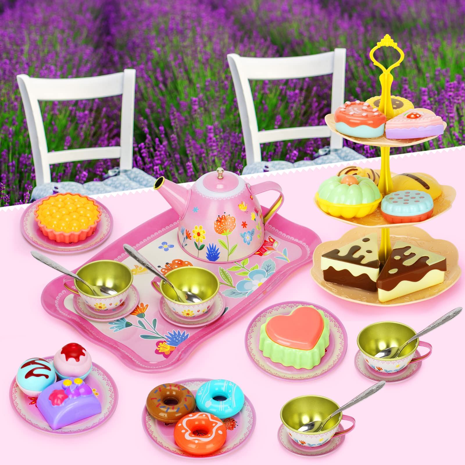 Foto 3 | Venta Internacional - Set De Fiesta De Té Kmuysl Para Niñas De 3 A 6 Años Con Juego De Té De Hojalata Y Gorra