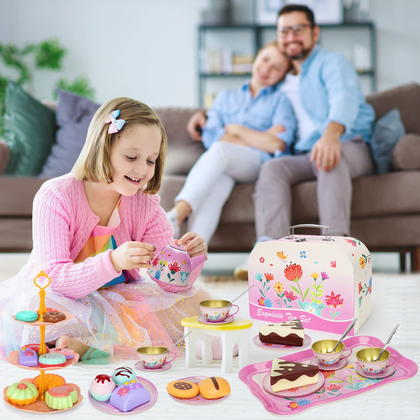 Foto 5 pulgar | Venta Internacional - Set De Fiesta De Té Kmuysl Para Niñas De 3 A 6 Años Con Juego De Té De Hojalata Y Gorra