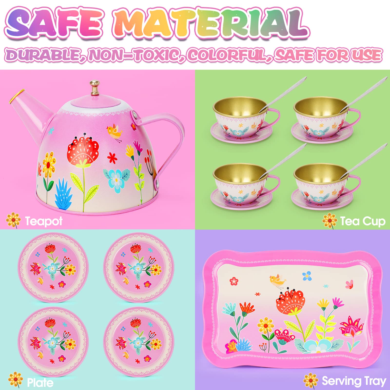 Foto 7 pulgar | Venta Internacional - Set De Fiesta De Té Kmuysl Para Niñas De 3 A 6 Años Con Juego De Té De Hojalata Y Gorra