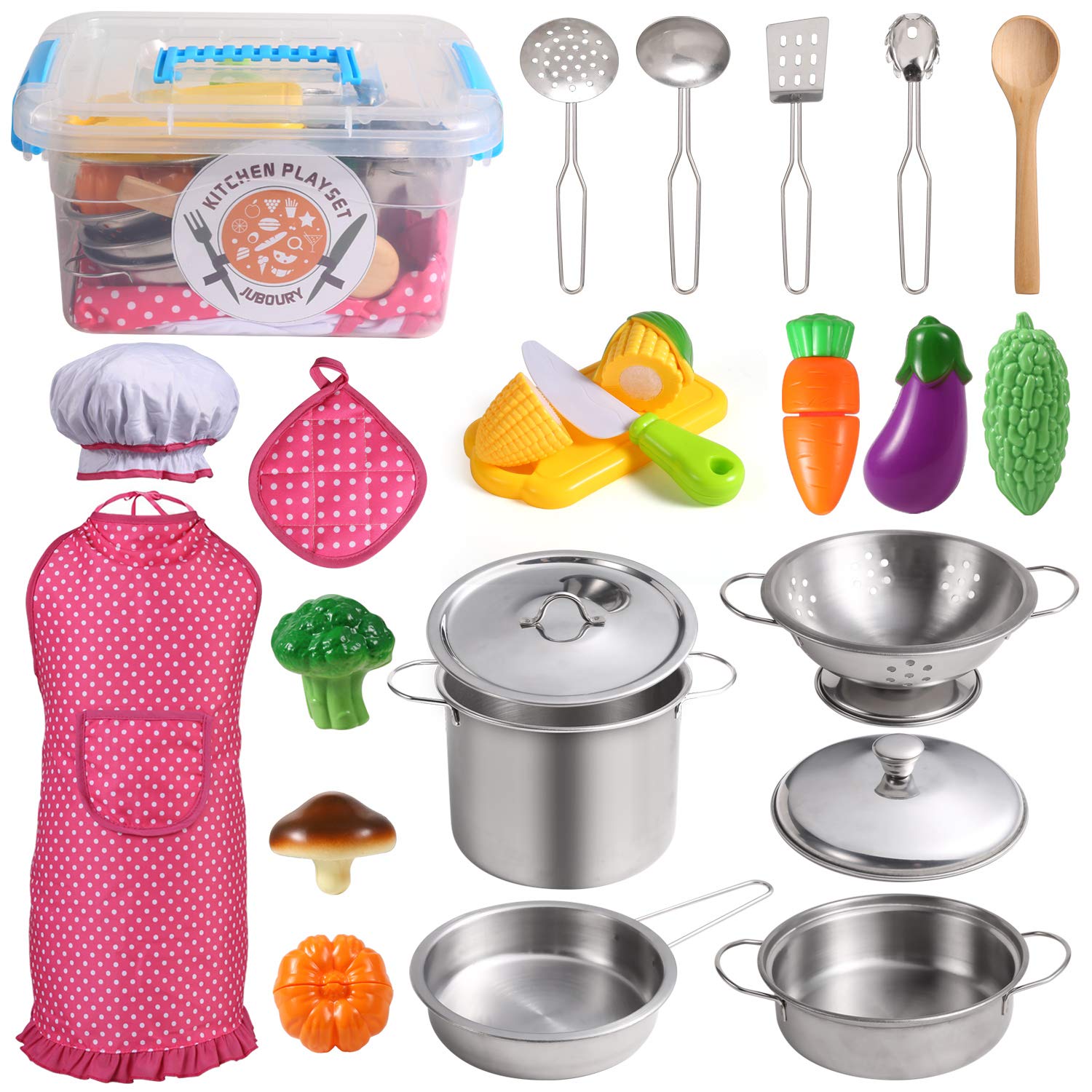 Foto 2 pulgar | Venta Internacional - Set De Cocina Pretend Play Juboury Con Utensilios De Cocina De Acero Inoxidable