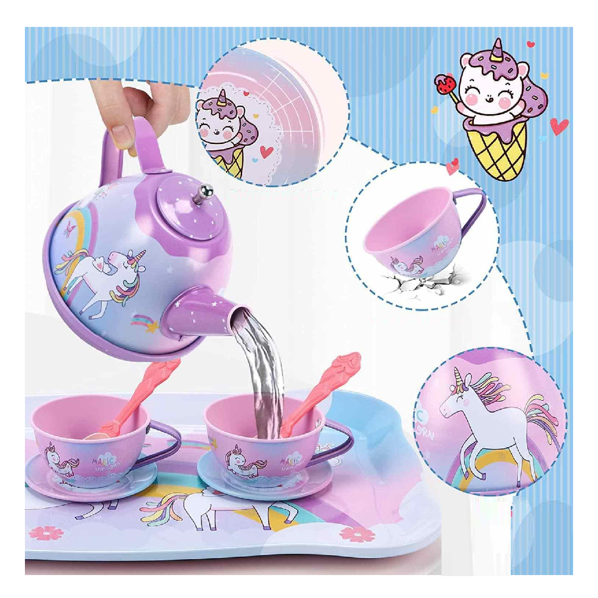 Foto 3 pulgar | Juego de Té de Juguete Belug Morado Unicornio