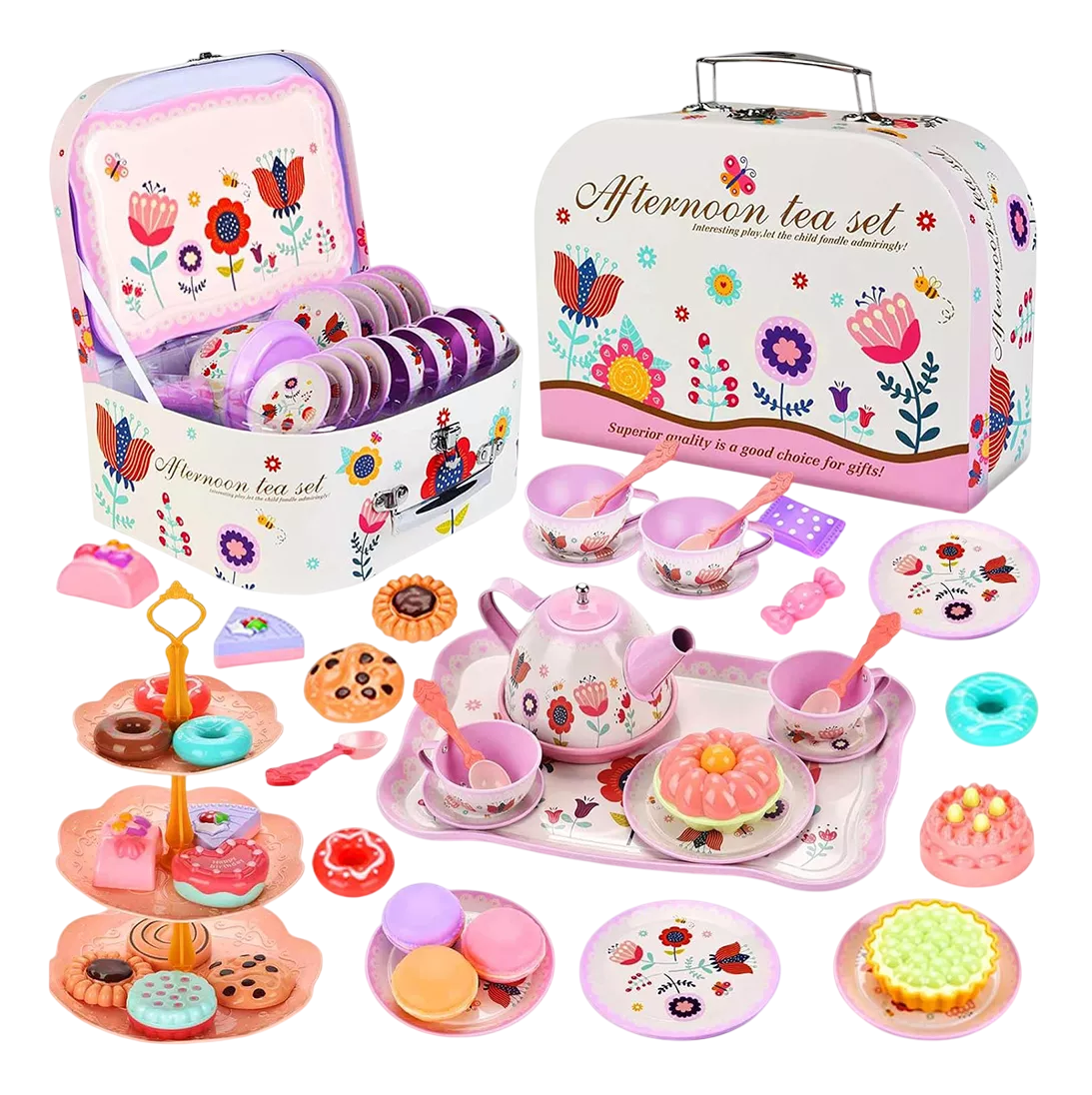 Juguete De Cocina Para Niños, Juego De Te Blanco Con Flores