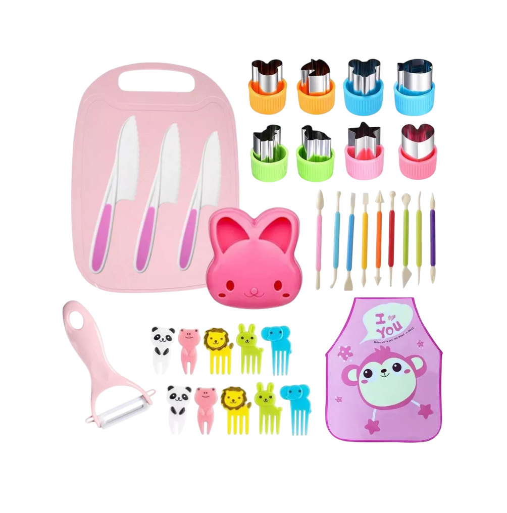 Foto 2 pulgar | Juego De Cuchillos De Cocina Seguros Para Niños 34 Pzs Rosa Colores