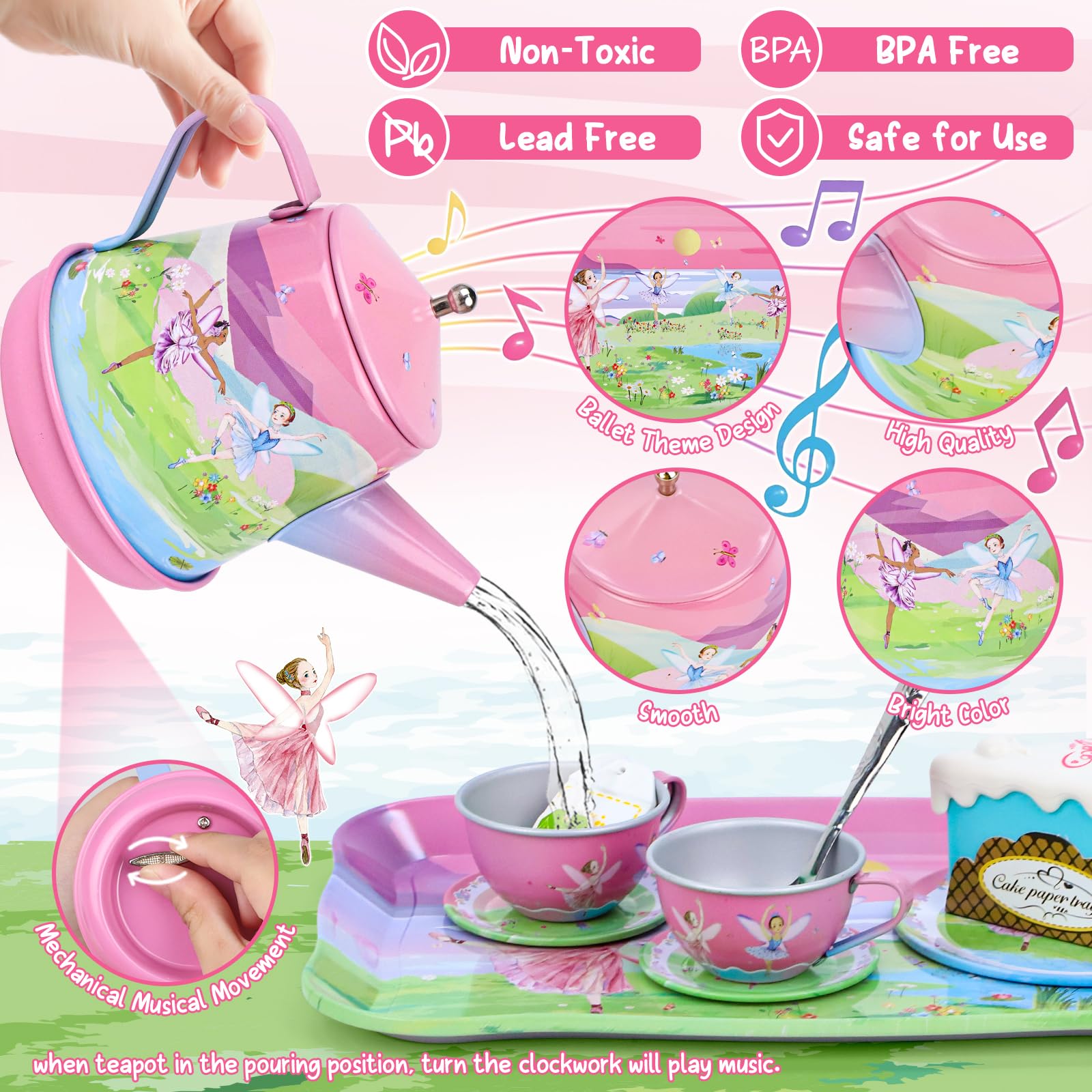 Foto 6 pulgar | Set De Fiesta De Té Pre-world Musical Para Niños De 3 A 6 Años, 53 Piezas Con Funda - Venta Internacional.