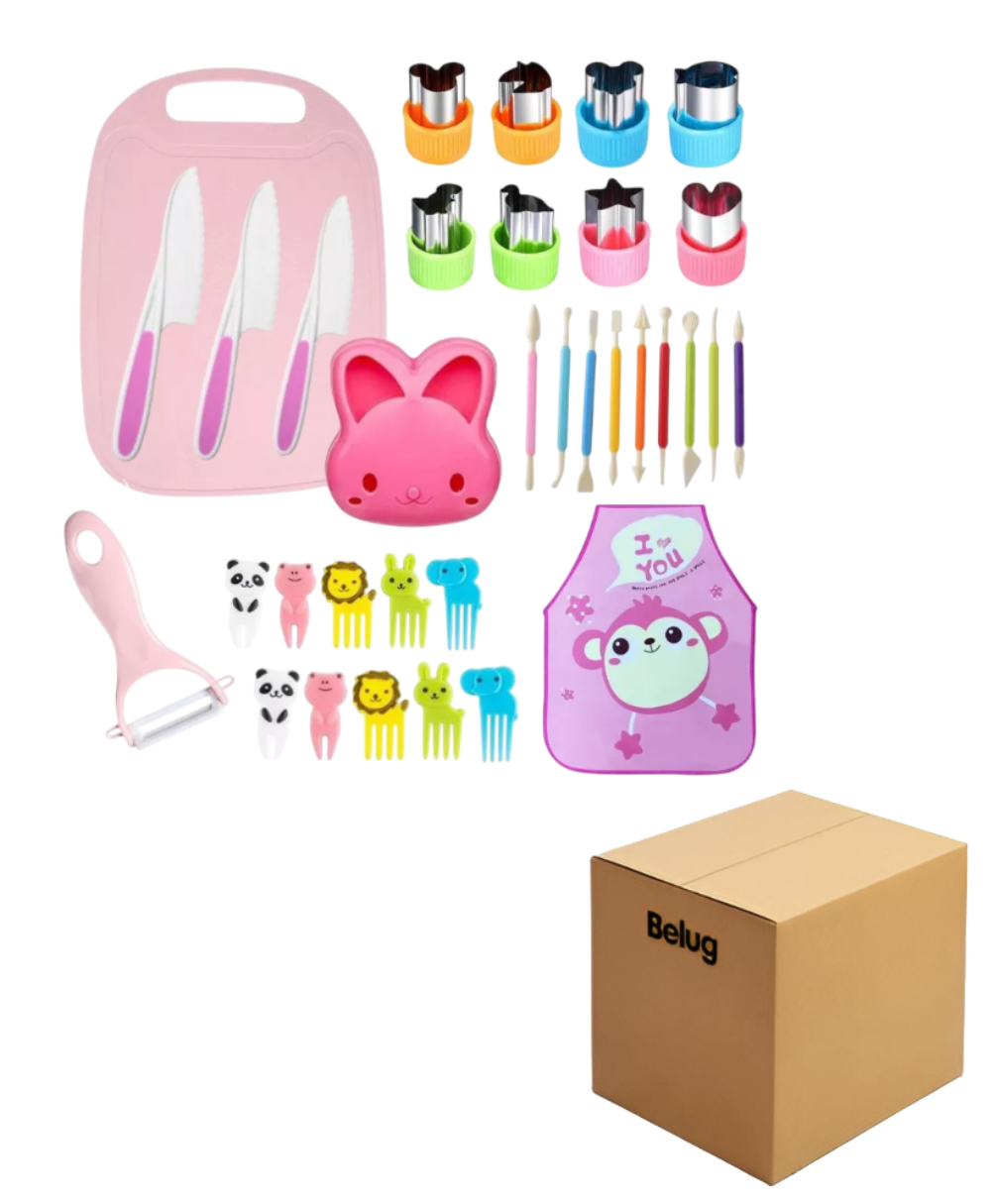 Juego De Cuchillos Belug De Cocina Seguros Para Niños 34 Pzs Rosa Colores