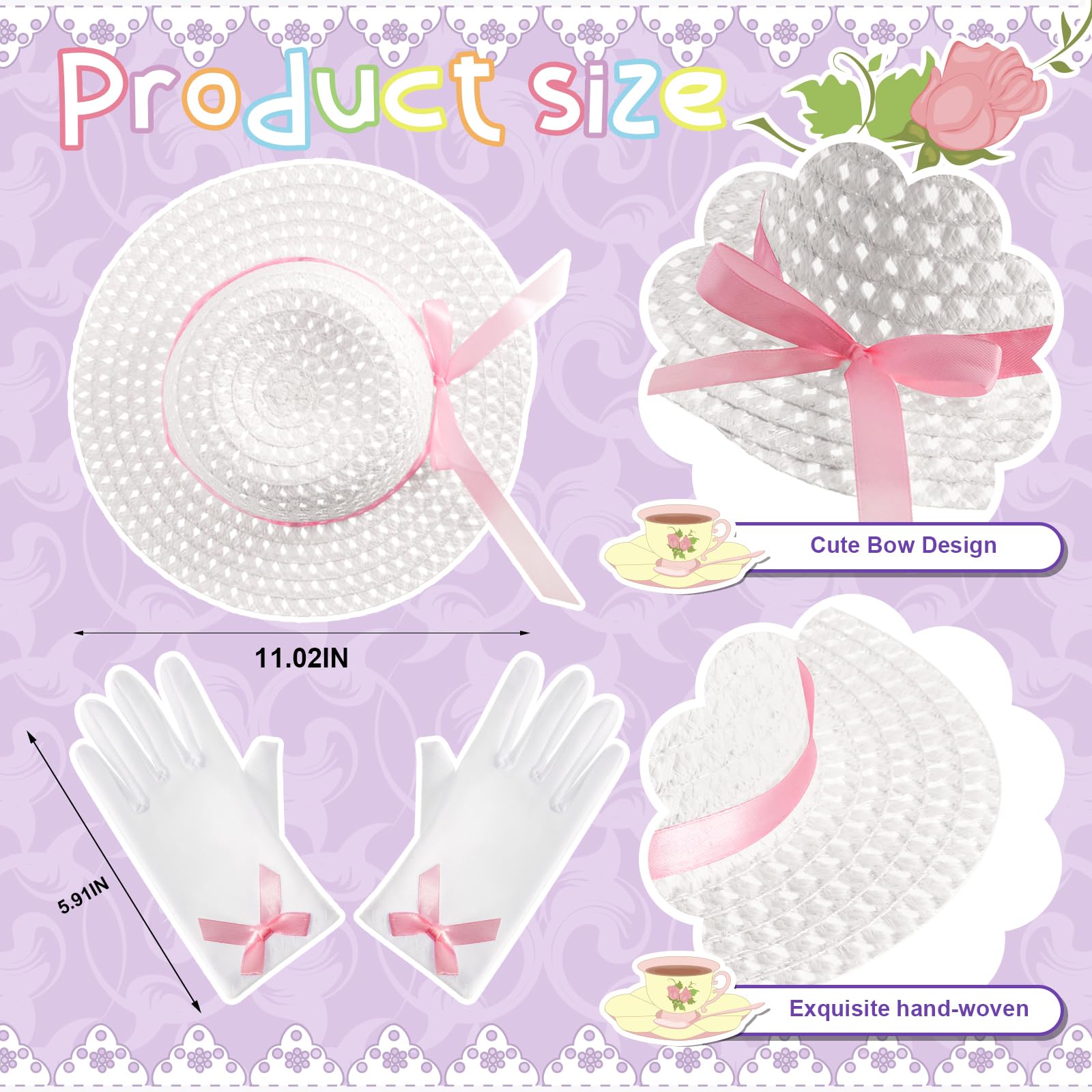 Foto 2 | Set De Fiesta De Té Zhanmai Para Niñas, Gorros Y Guantes De Pascua - Venta Internacional.
