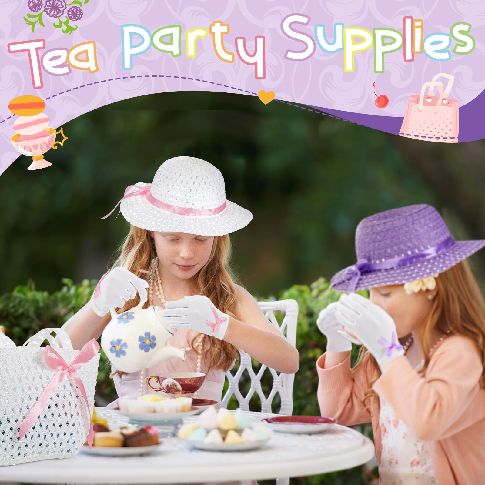 Foto 5 pulgar | Set De Fiesta De Té Zhanmai Para Niñas, Gorros Y Guantes De Pascua - Venta Internacional.