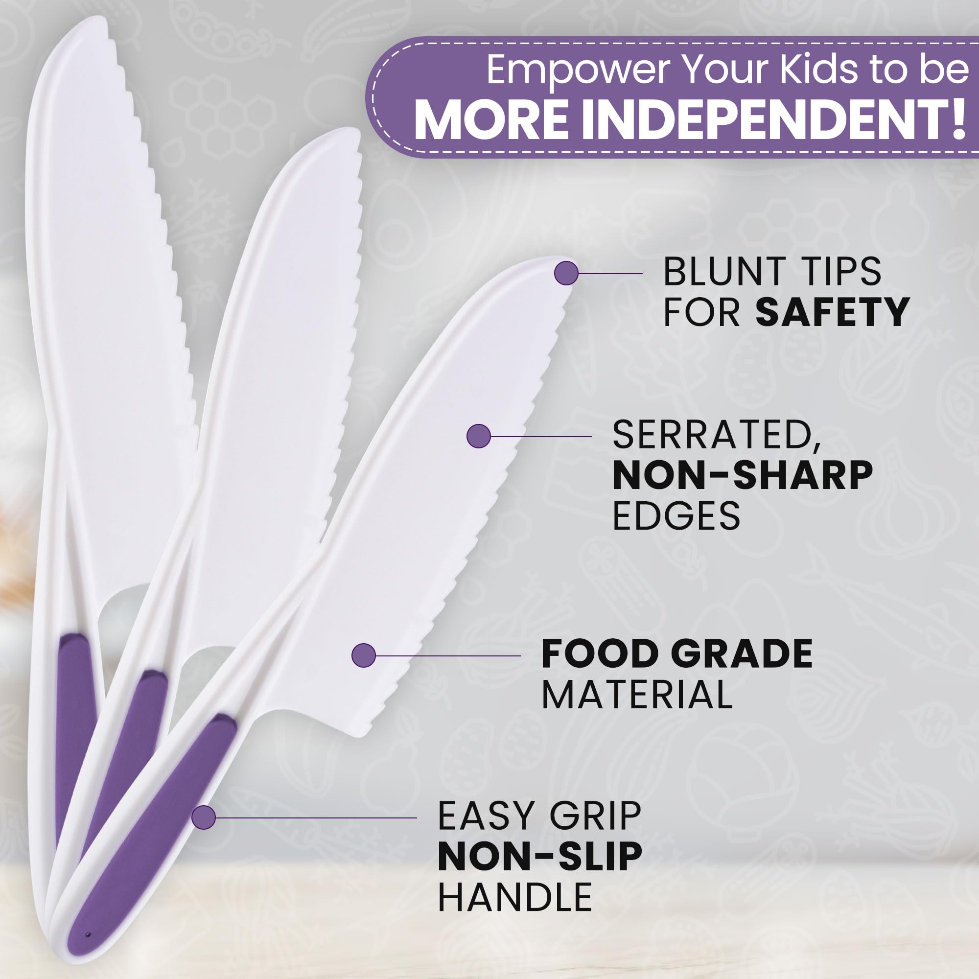 Foto 3 | Juego De Cuchillos Zulay Kids De 3 Piezas Para Cocinar Y Hornear De Verdad, Color Morado - Venta Internacional.