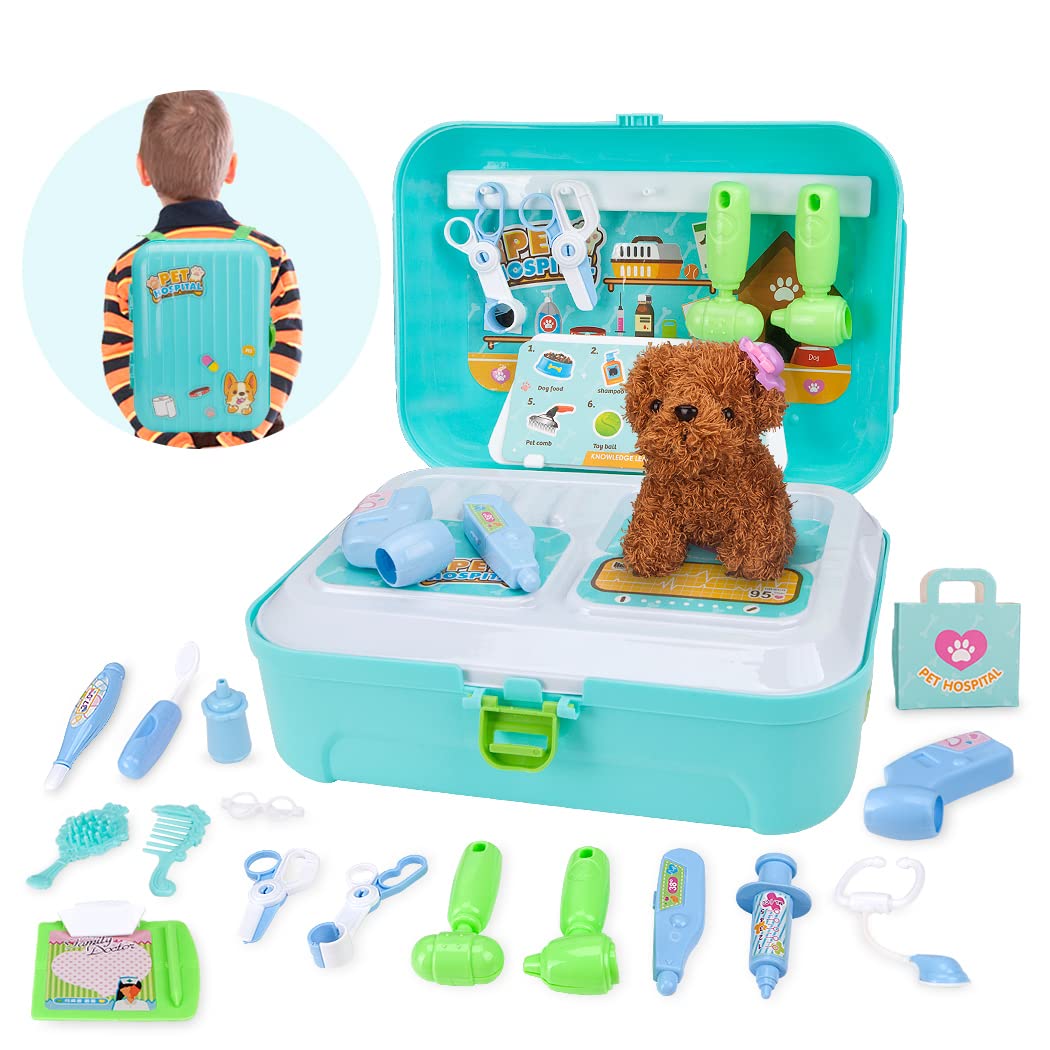 Kit Veterinario Takihon Play Para Niños Con Mochila, 43 Piezas De Mascotas Simuladas - Venta Internacional.