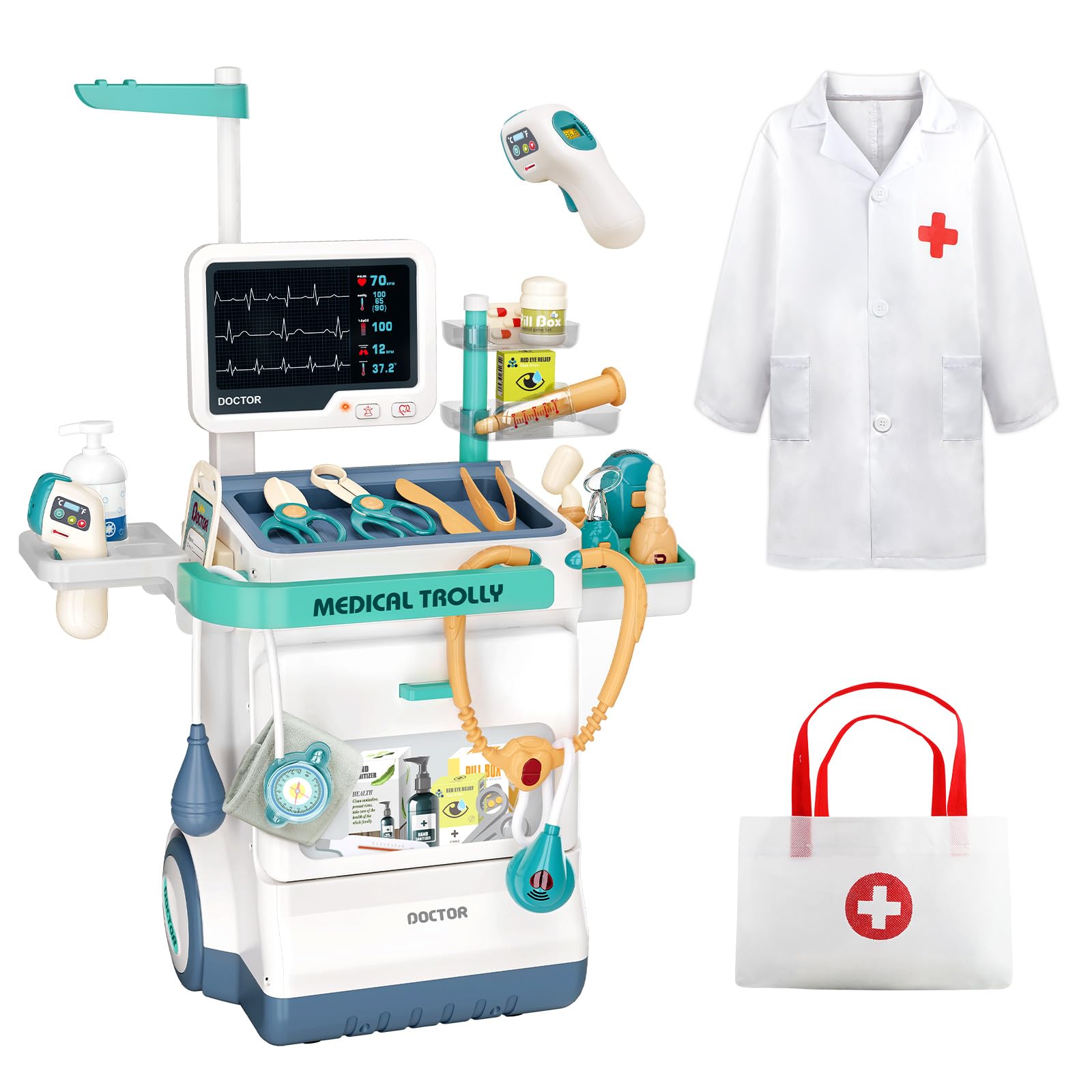 Juguete Doctor Kit Deejoy Para Niños Con Carrito Médico Y 28 Accesorios - Venta Internacional.