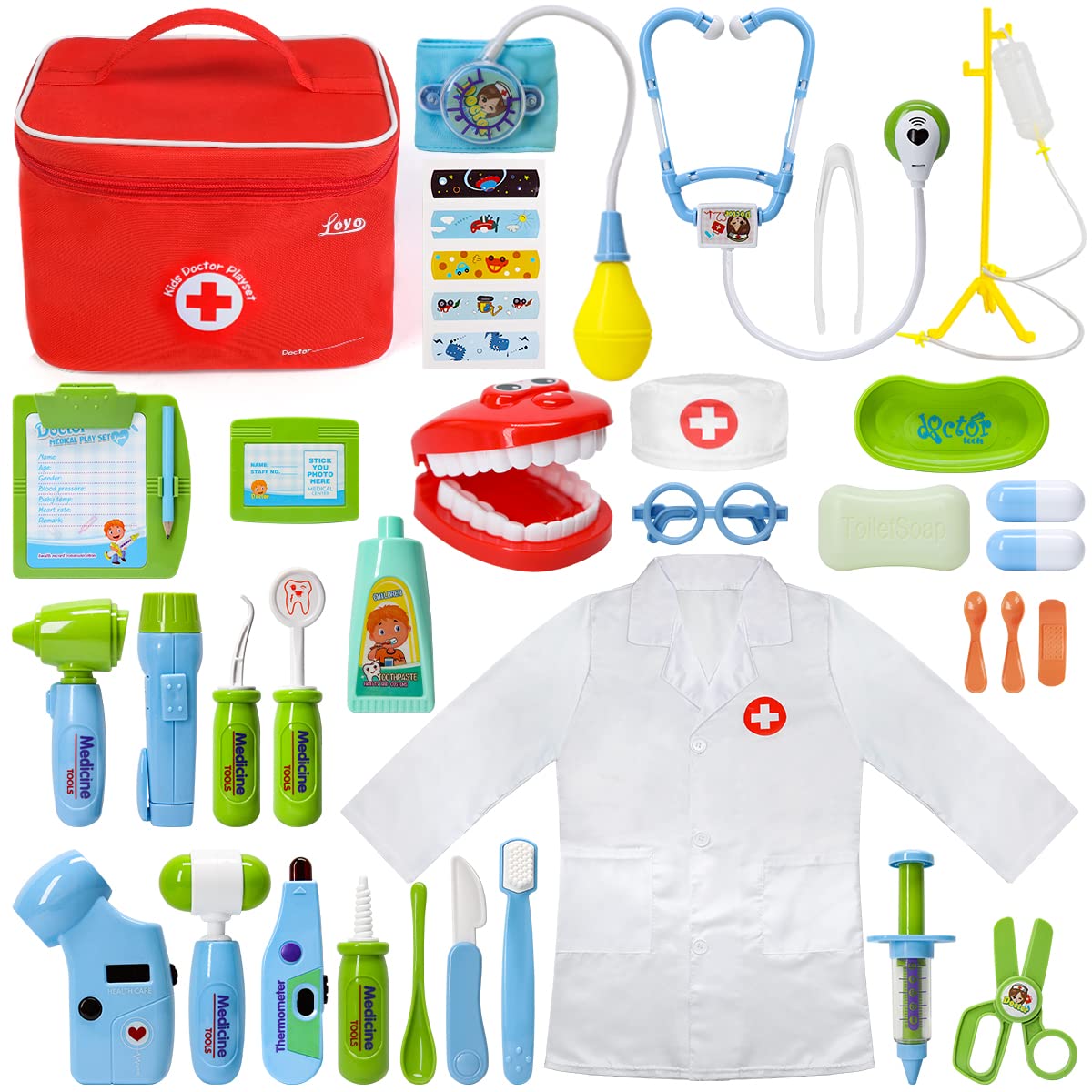 Foto 2 pulgar | Kit Médico De Juguete Loyo Para Niños Con 35 Piezas, Azul Y Verde - Venta Internacional.