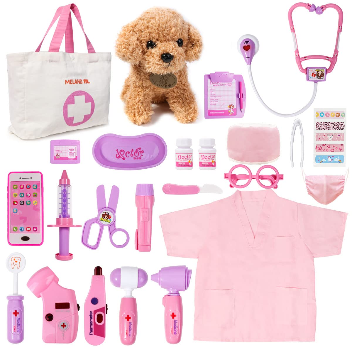 Juguete Doctor Kit Meland para Niñas Con Juguete Para Perros Y Bolsa De Transporte - Venta Internacional