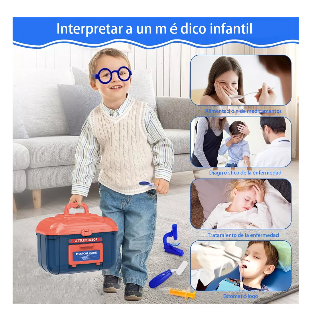 Foto 6 pulgar | Juguetes De Doctor Medicina Rol Para Niños Con Caja 33 Pcs, Blanco/azul