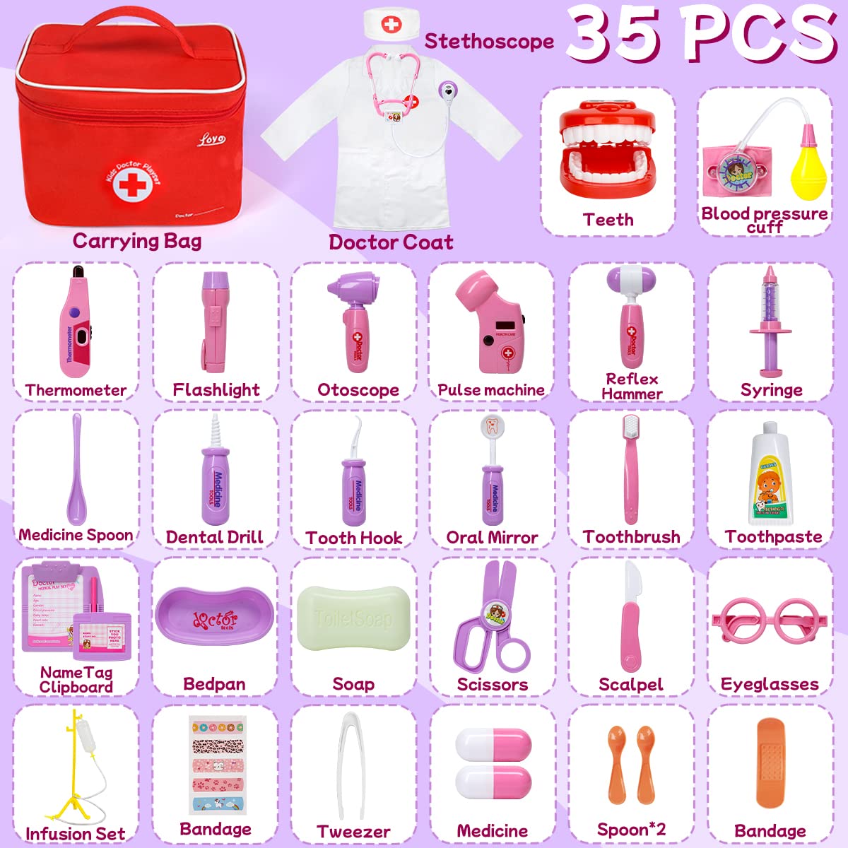 Foto 7 pulgar | Kit Toy Doctor Loyo 35 Piezas Para Niños De 3 A 6 Años Con Funda De Regalo - Venta Internacional.