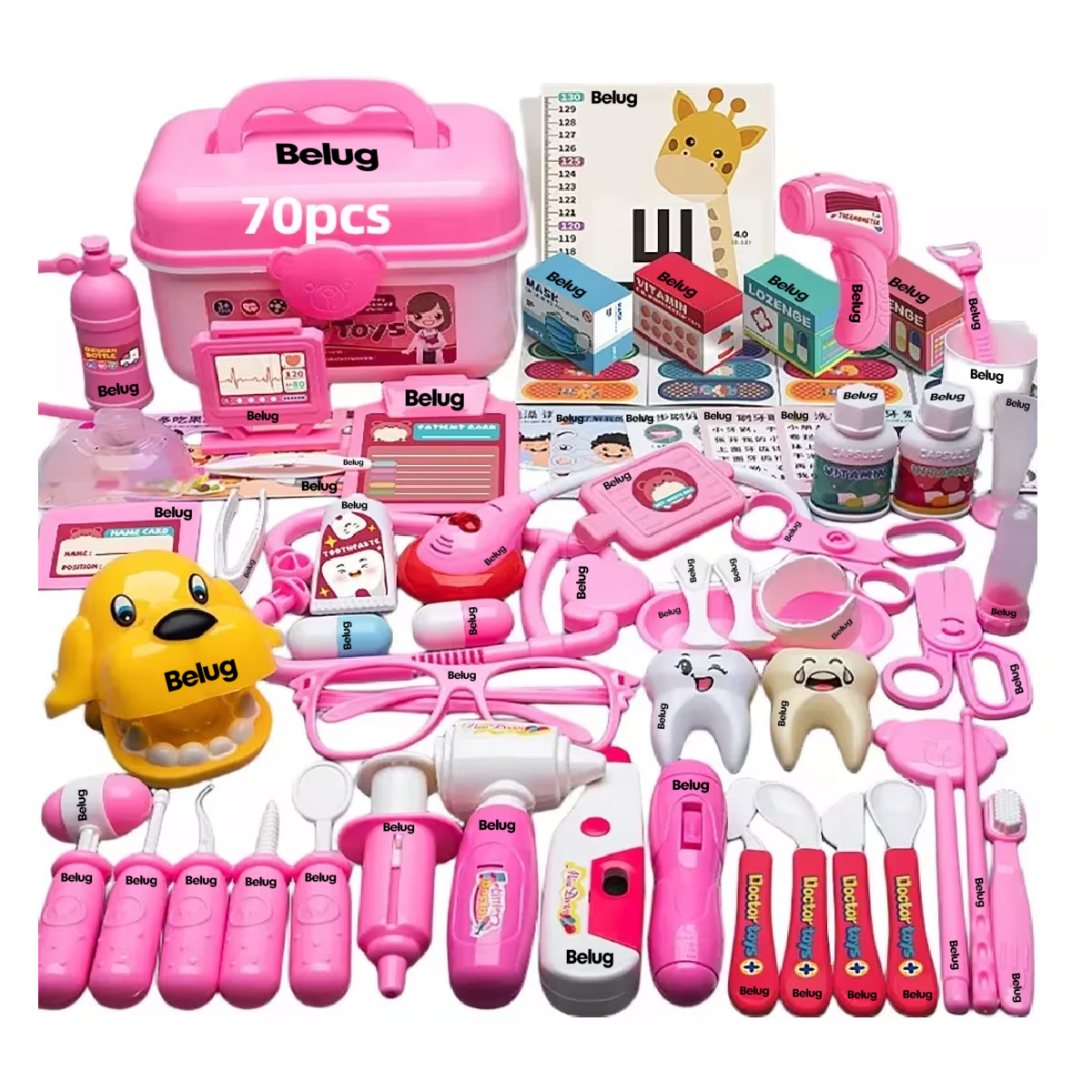 Kit De Juguetes De Doctor Para Niños, 70 Piezas, Belug Rosa