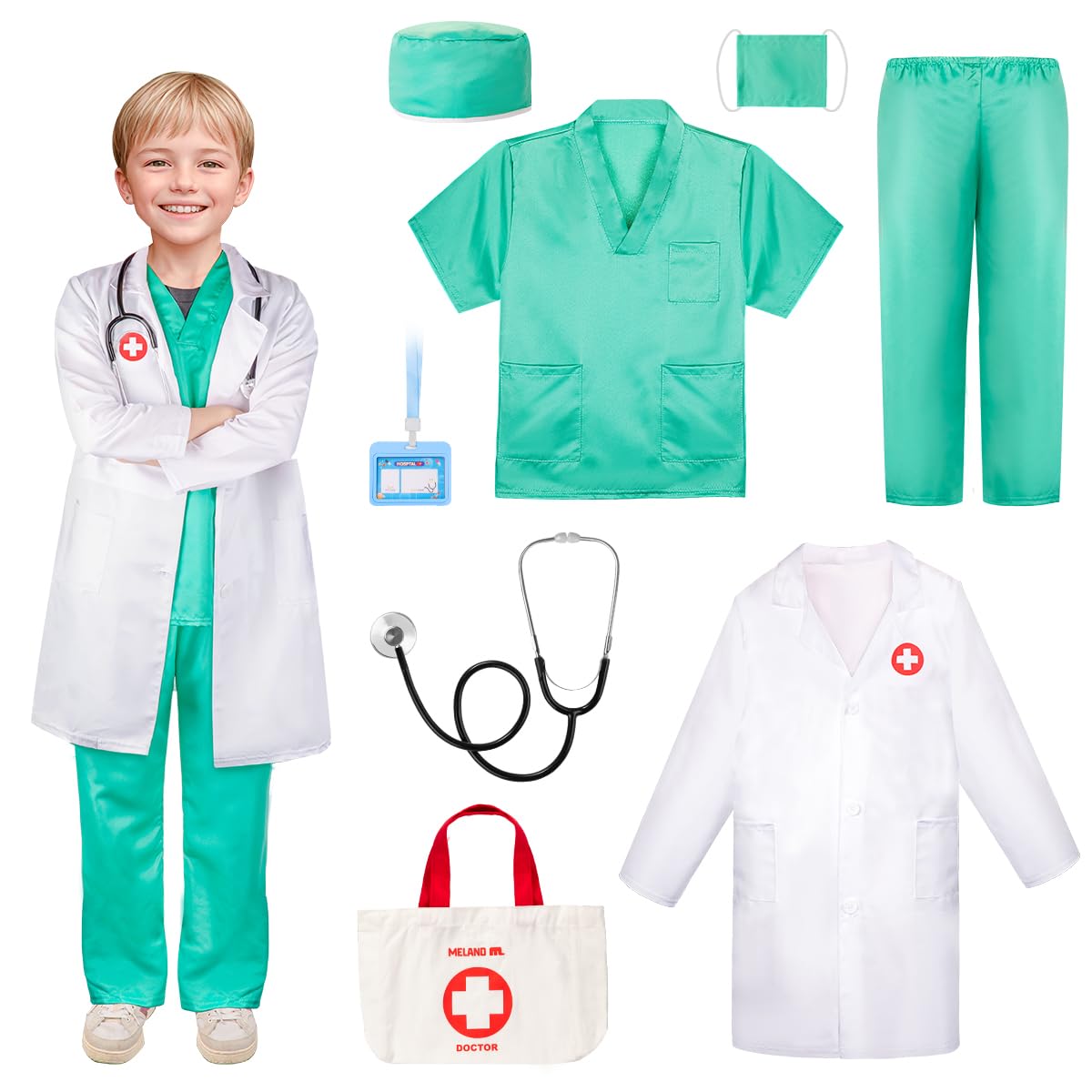 Foto 2 pulgar | Disfraz De Médico Meland Para Niños, Bata De Laboratorio Y Bolsa De Transporte - Venta Internacional.