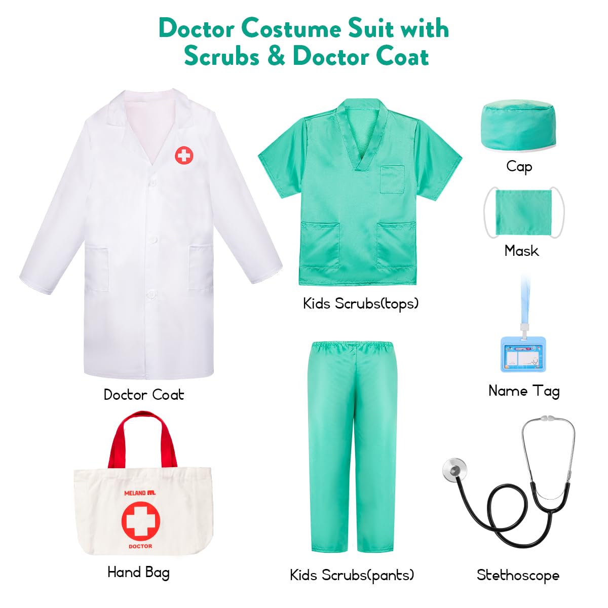 Foto 3 pulgar | Disfraz De Médico Meland Para Niños, Bata De Laboratorio Y Bolsa De Transporte - Venta Internacional.