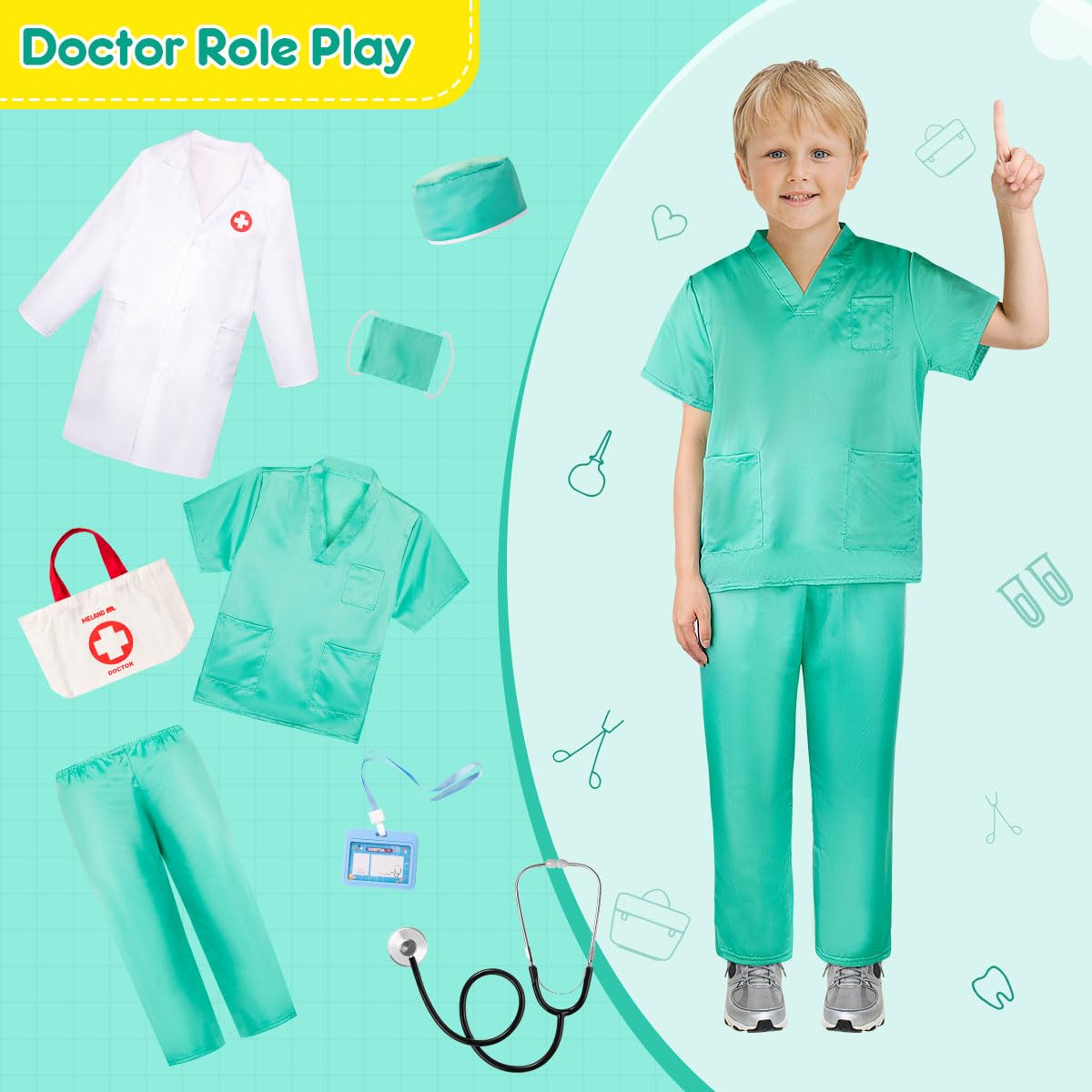Foto 7 pulgar | Disfraz De Médico Meland Para Niños, Bata De Laboratorio Y Bolsa De Transporte - Venta Internacional.