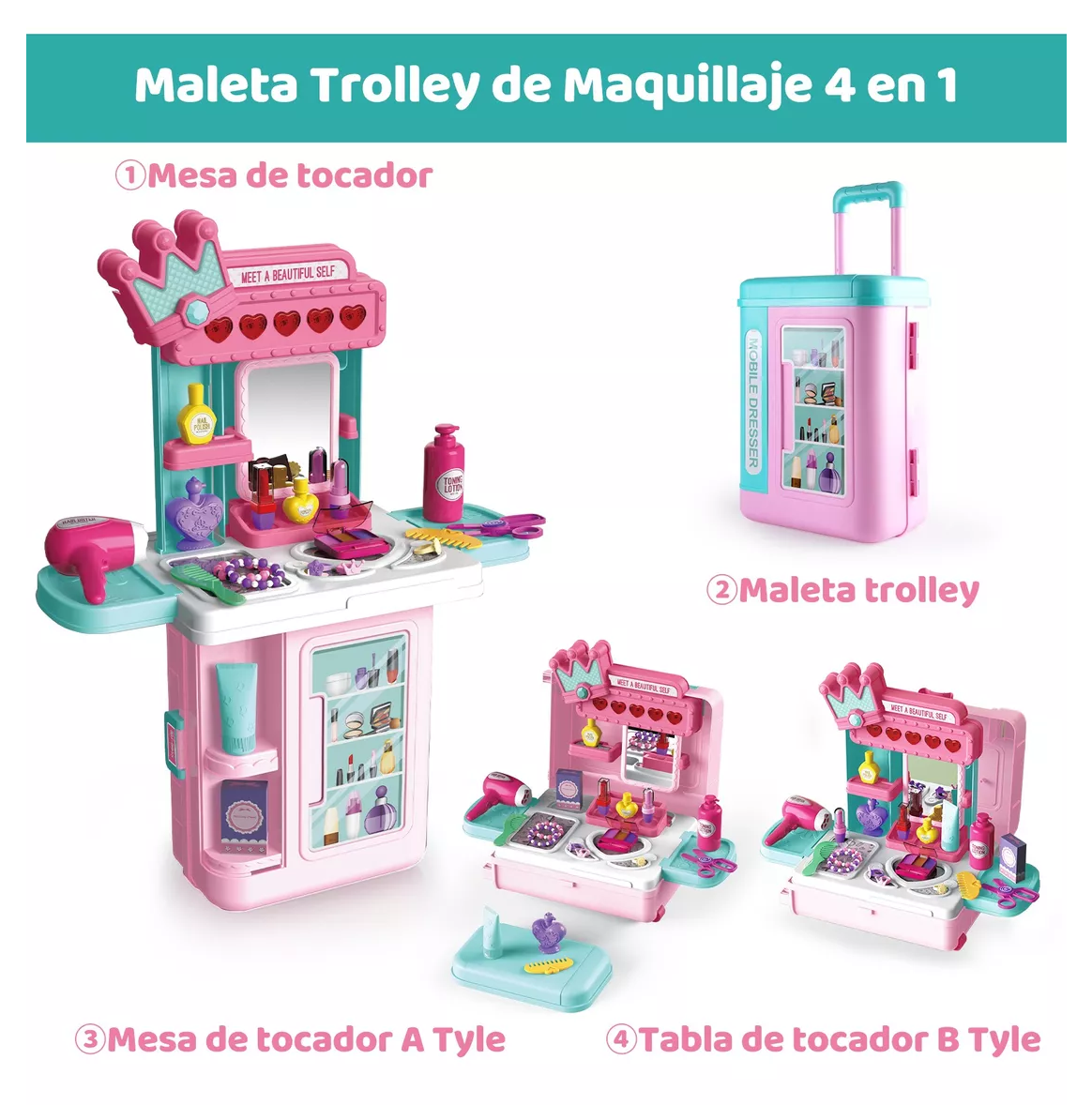 Foto 3 pulgar | Tocador Para Niñas Belleza 4 En 1