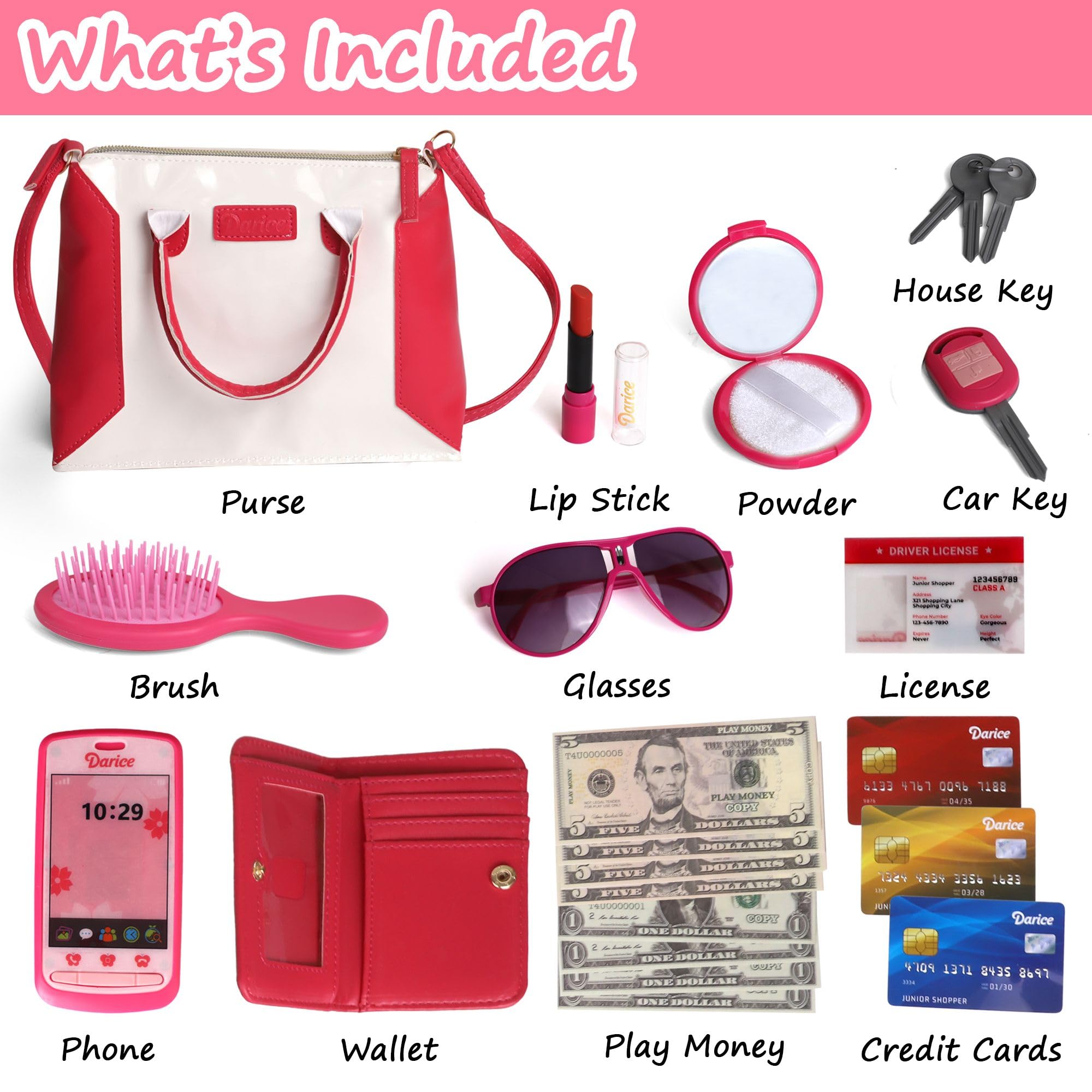 Foto 7 pulgar | Monedero Pretend Play Purse Darice  con Accesorios para Niñas - Venta Internacional