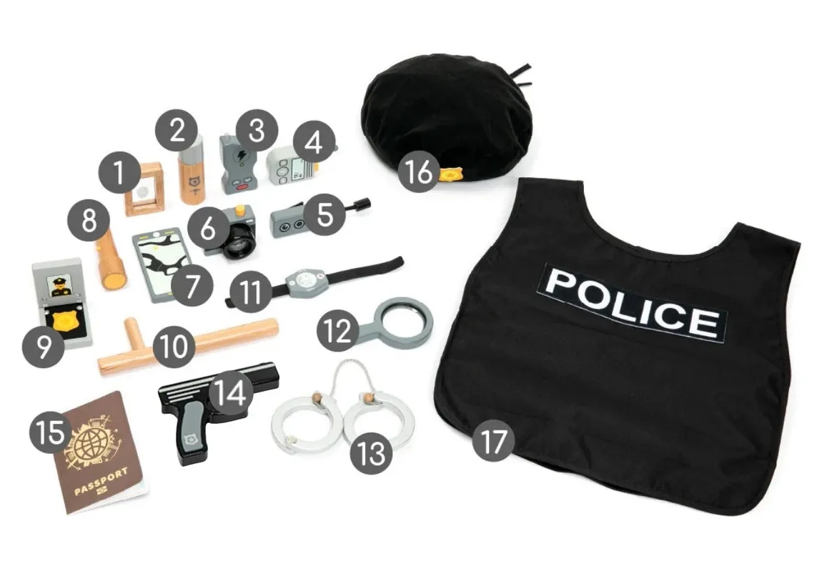 Foto 4 pulgar | Juego De Rol De Policía De Madera De 17 Piezas Negro