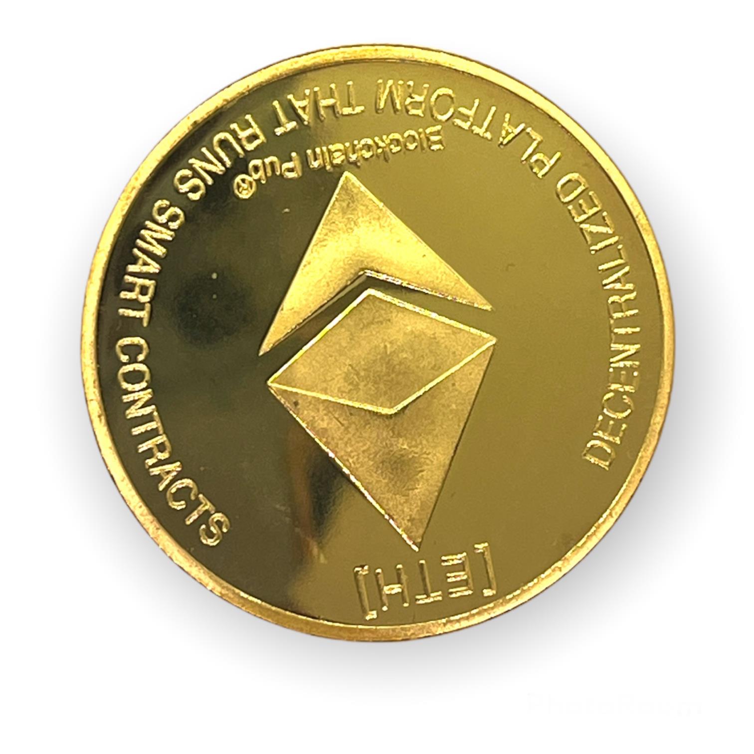 Moneda Ethereum Física de Metal Conmemorativa Premium Trader Dorado