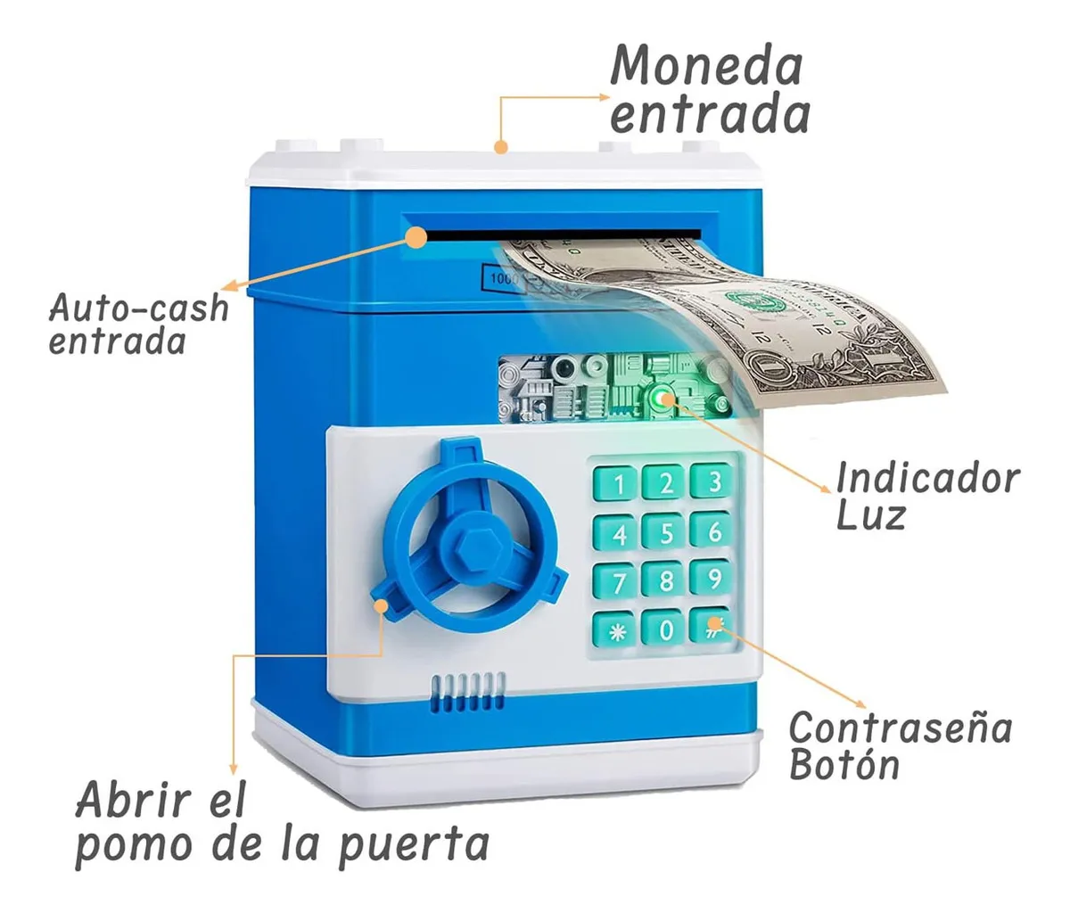 Foto 3 | Alcancía Electrónica Infantil Con Contraseña, Monedas Y Billetes Para Niños Color Azul