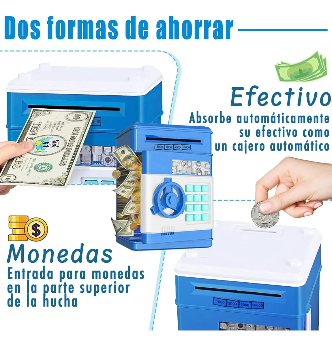 Foto 4 | Alcancía Electrónica Infantil Con Contraseña, Monedas Y Billetes Para Niños Color Azul