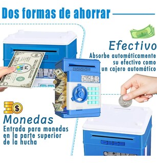 Foto 4 | Alcancía Electrónica Infantil Con Contraseña, Monedas Y Billetes Para Niños Color Azul