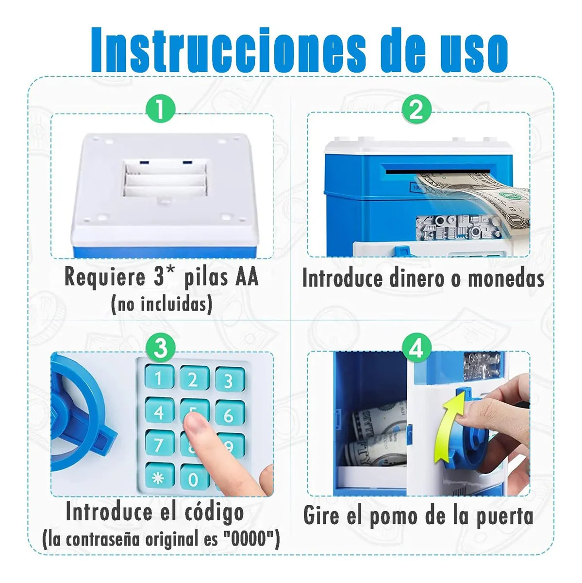 Foto 6 pulgar | Alcancía Electrónica Infantil Con Contraseña, Monedas Y Billetes Para Niños Color Azul