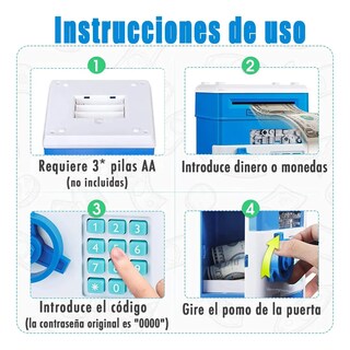 Foto 5 | Alcancía Electrónica Infantil Con Contraseña, Monedas Y Billetes Para Niños Color Azul