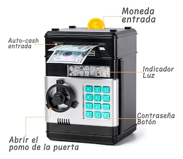 Foto 2 | Alcancía Electrónica Infantil Con Contraseña, Monedas Y Billetes Para Niños Color Negro