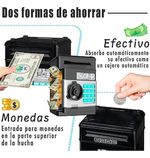 Foto 3 | Alcancía Electrónica Infantil Con Contraseña, Monedas Y Billetes Para Niños Color Negro