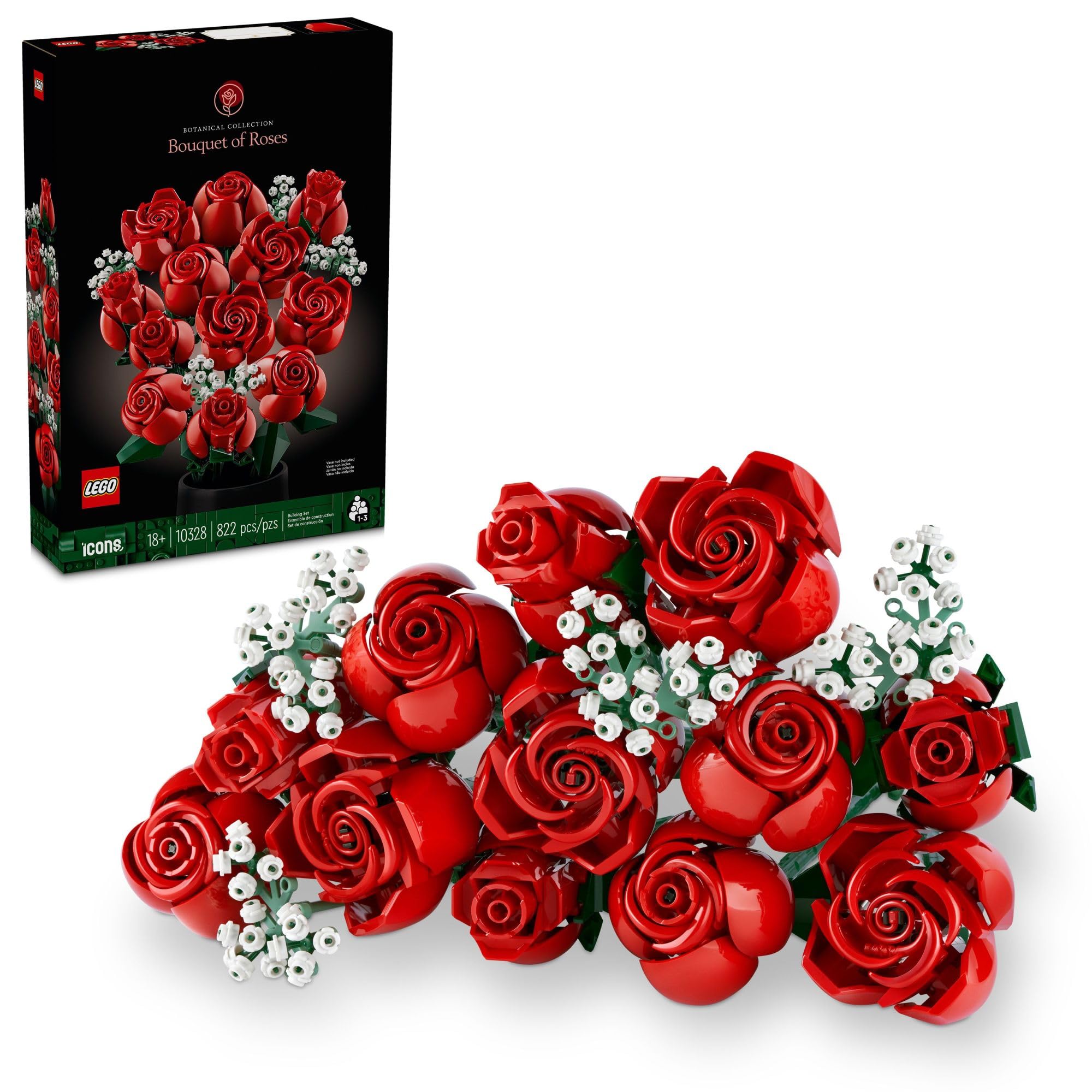 Venta Internacional- Set de Construcción Lego Icons Ramo de Rosas con 12 Rosas Rojas