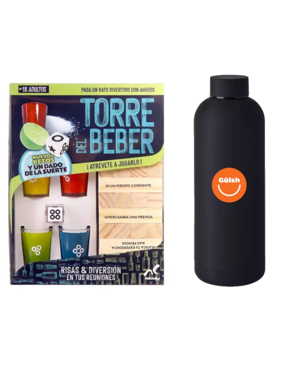 Foto 2 pulgar | Juego De Mesa Torre Del Beber Atrevete A Jugarlo Novelty 18 + Termo De Agua Güish