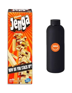 Foto 1 | Juego De Mesa Hasbro Gaming Jenga Clásico De Madera + Termo De Agua Güish