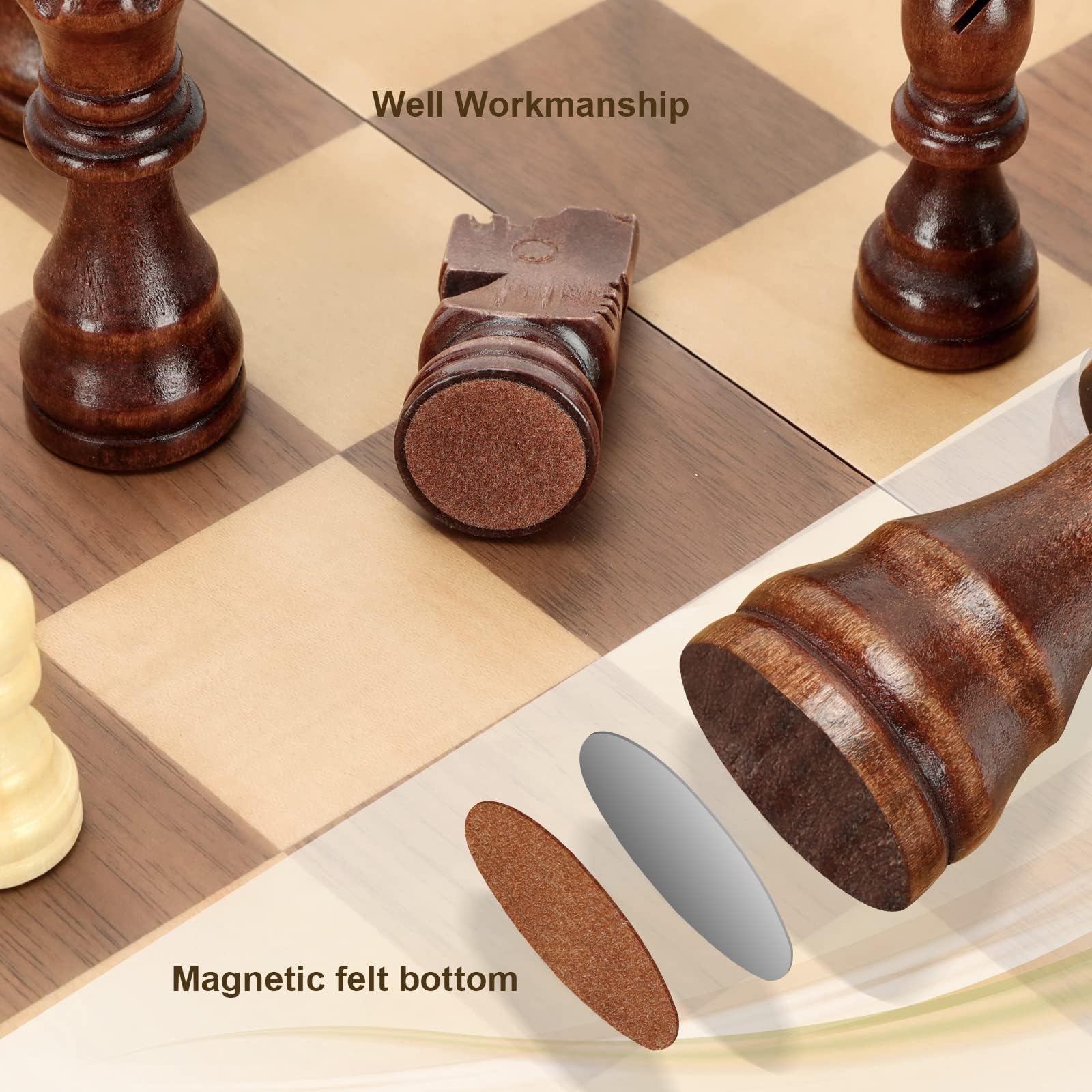 Foto 4 pulgar | Venta Internacional - Juego De Tablero De Ajedrez Hurdaos Magnético De Madera De 38 Cm Con Manual