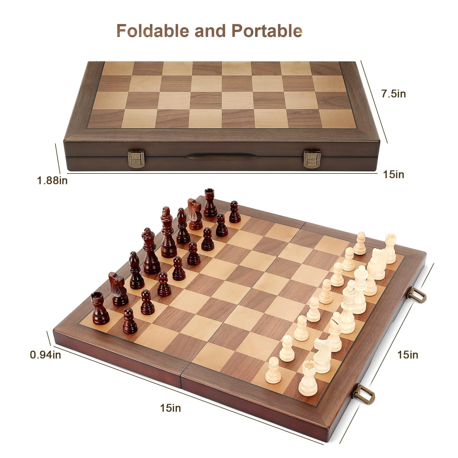 Foto 6 | Venta Internacional - Juego De Tablero De Ajedrez Hurdaos Magnético De Madera De 38 Cm Con Manual