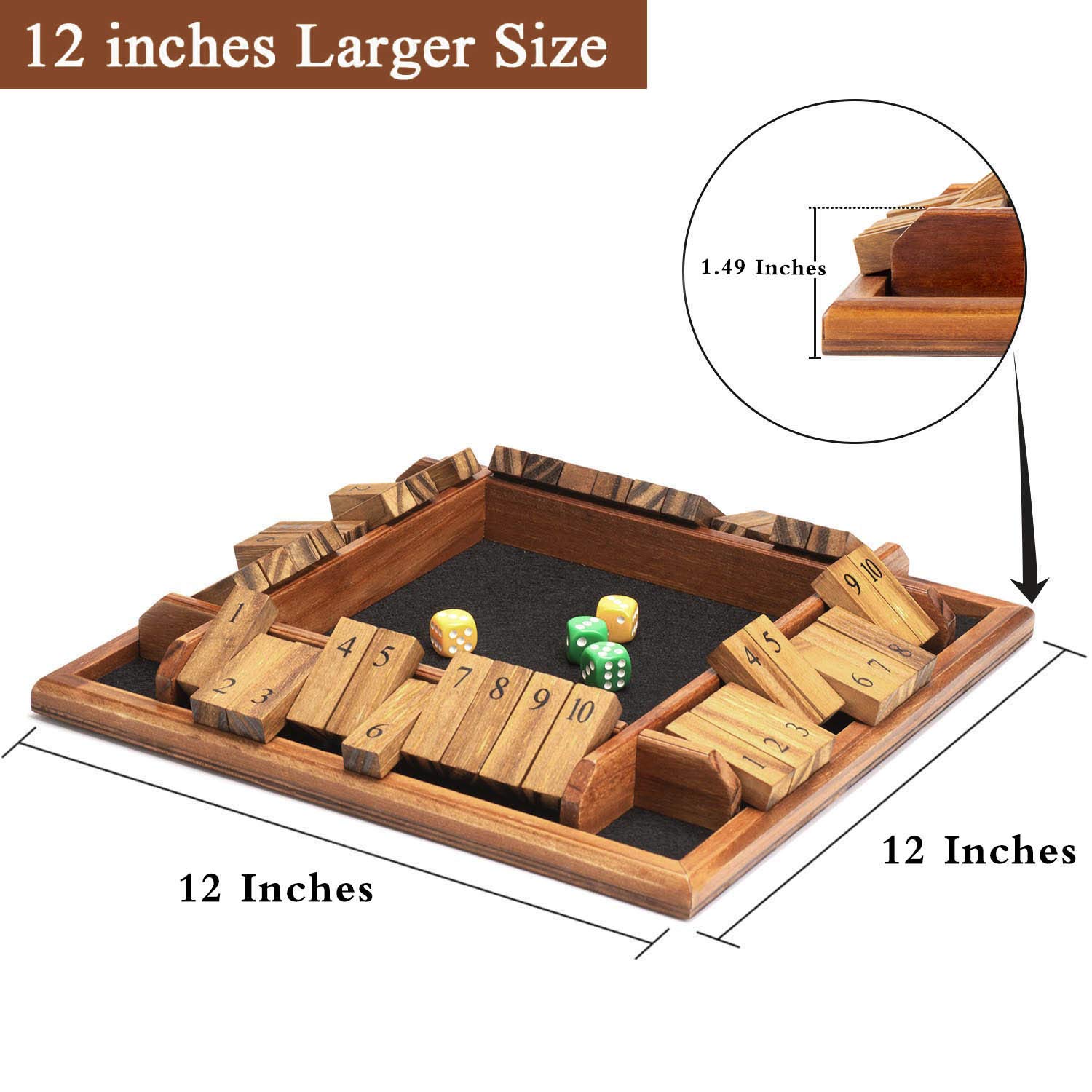 Foto 5 pulgar | Venta Internacional - Tabla De Madera Shut The Box Dice Game Amerous De 30 Cm Con 12 Dados