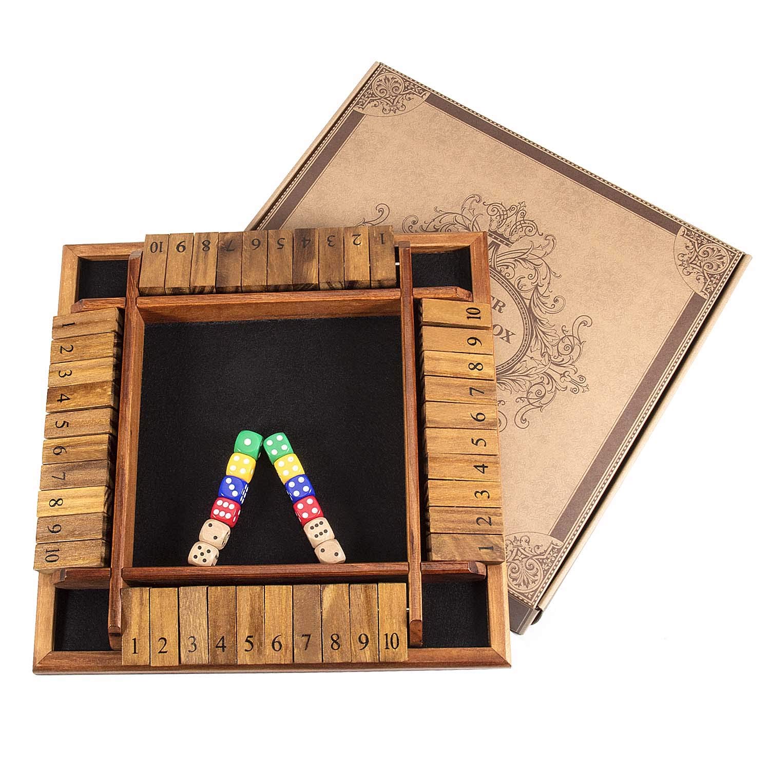 Foto 6 pulgar | Venta Internacional - Tabla De Madera Shut The Box Dice Game Amerous De 30 Cm Con 12 Dados