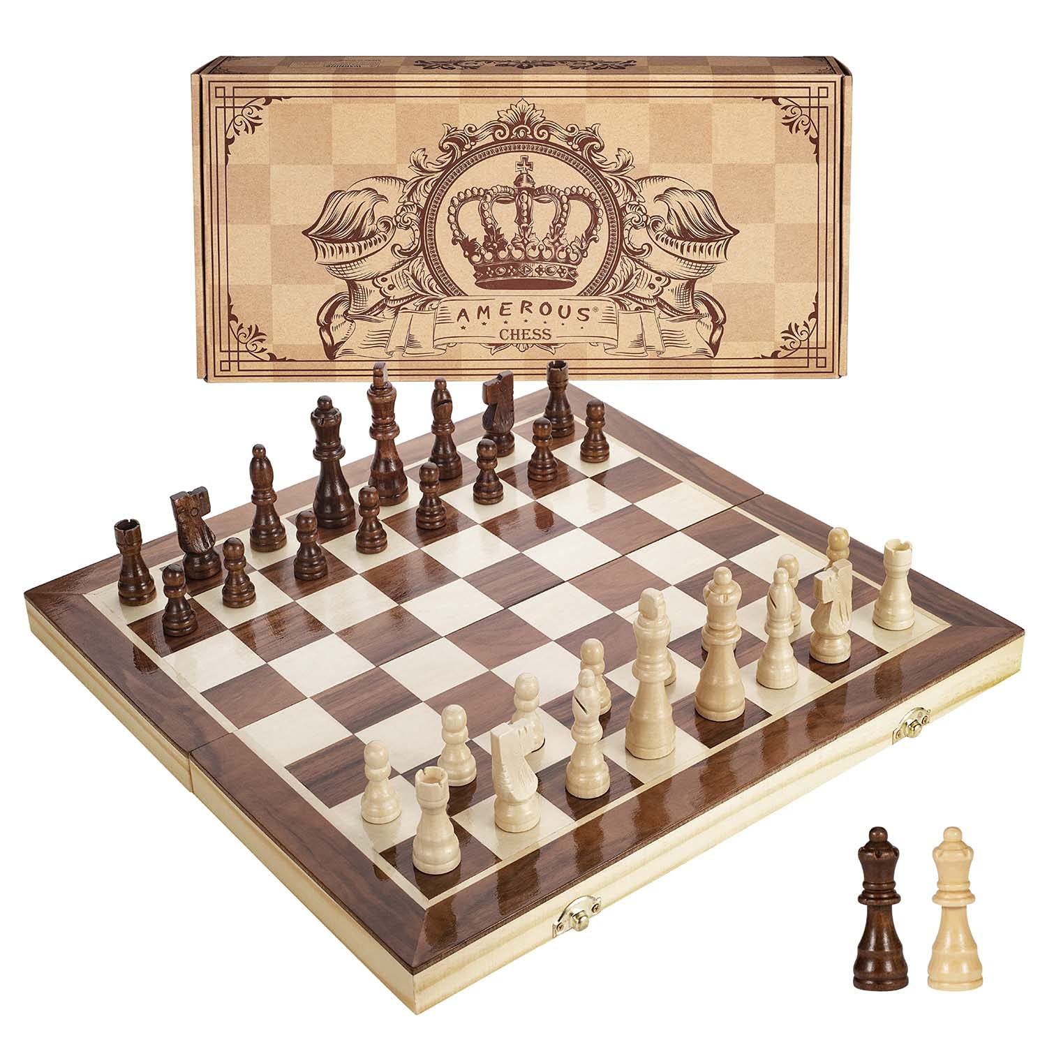 Foto 2 pulgar | Venta Internacional - Juego De Ajedrez Amerous Magnético De Madera De 38 Cm Con 2 Reinas Adicionales