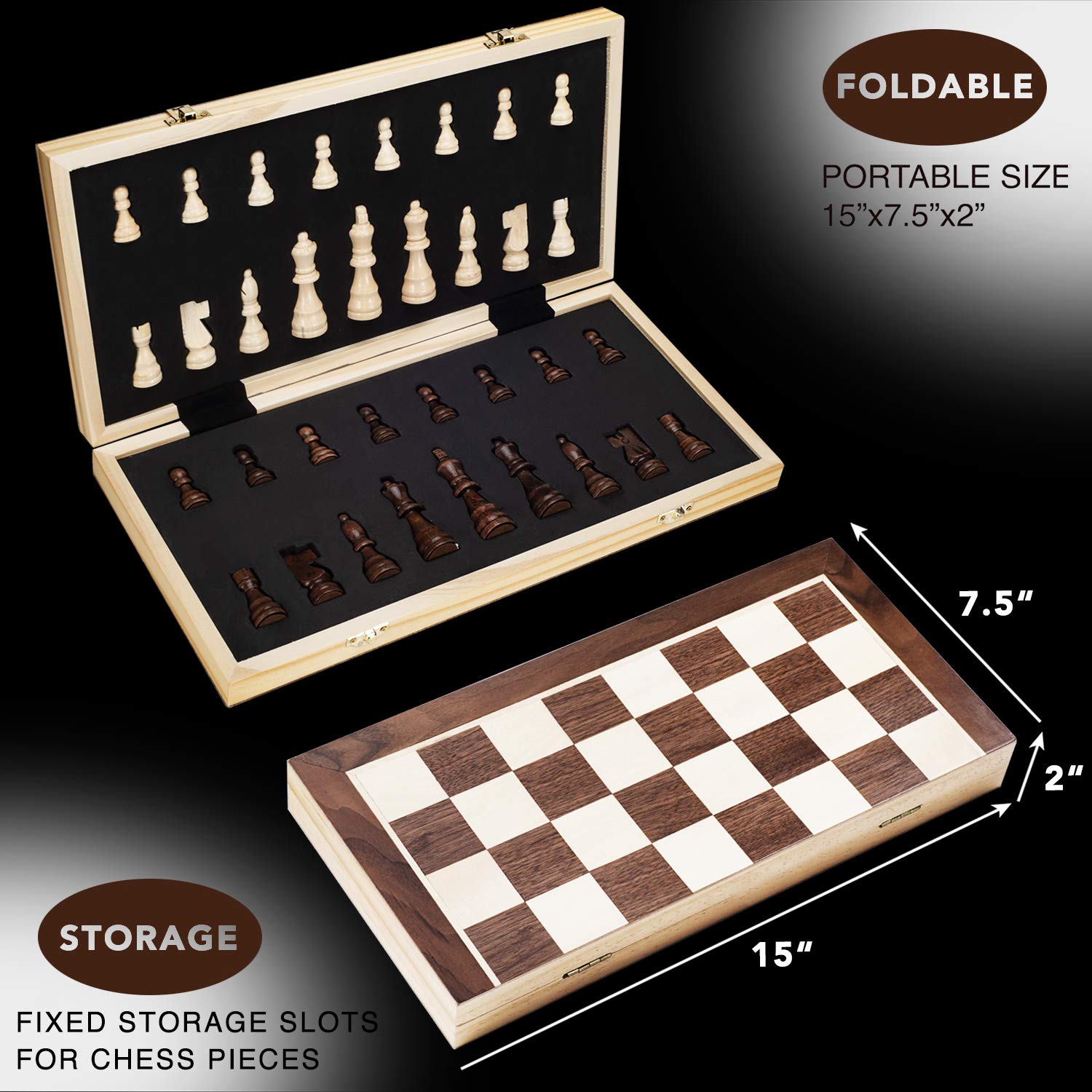 Foto 3 pulgar | Venta Internacional - Juego De Ajedrez Amerous Magnético De Madera De 38 Cm Con 2 Reinas Adicionales