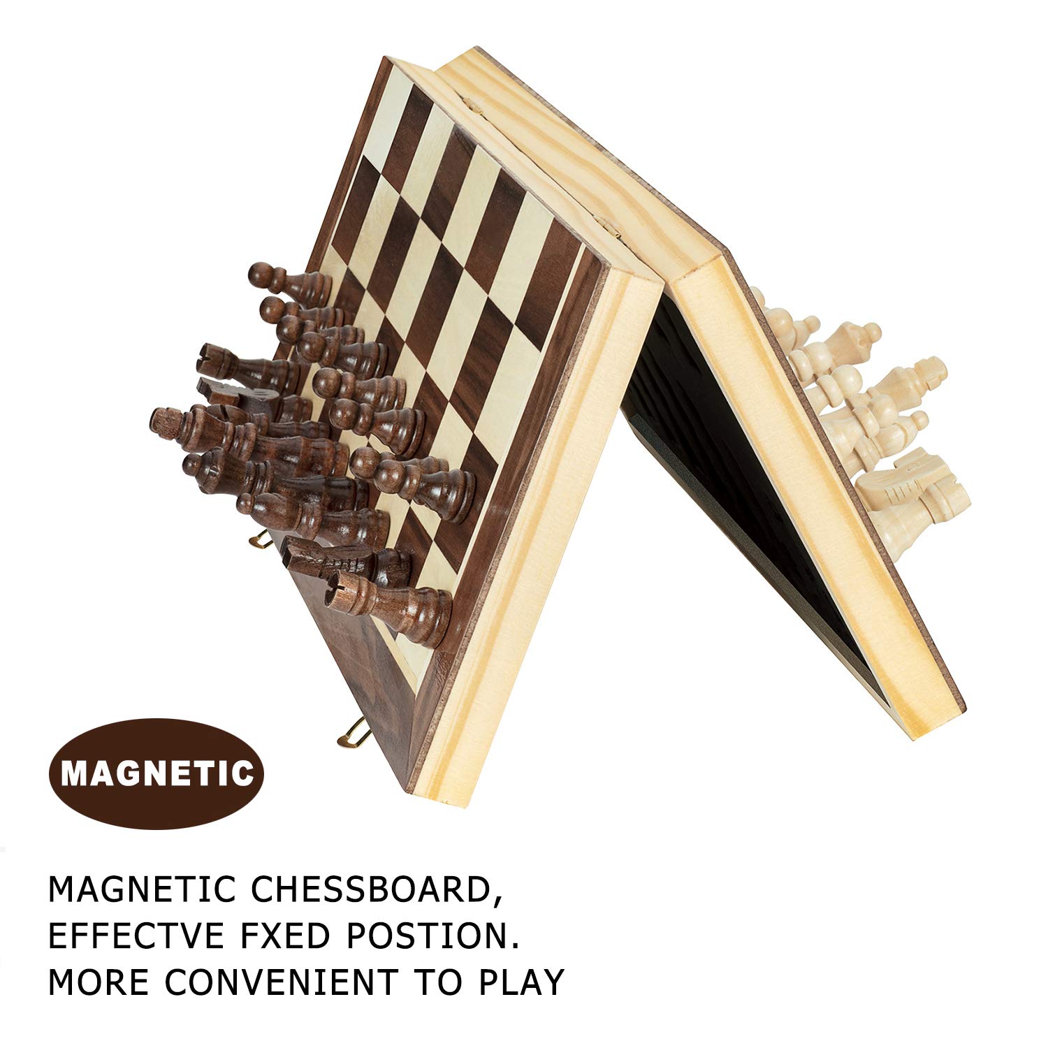 Foto 5 pulgar | Venta Internacional - Juego De Ajedrez Amerous Magnético De Madera De 38 Cm Con 2 Reinas Adicionales