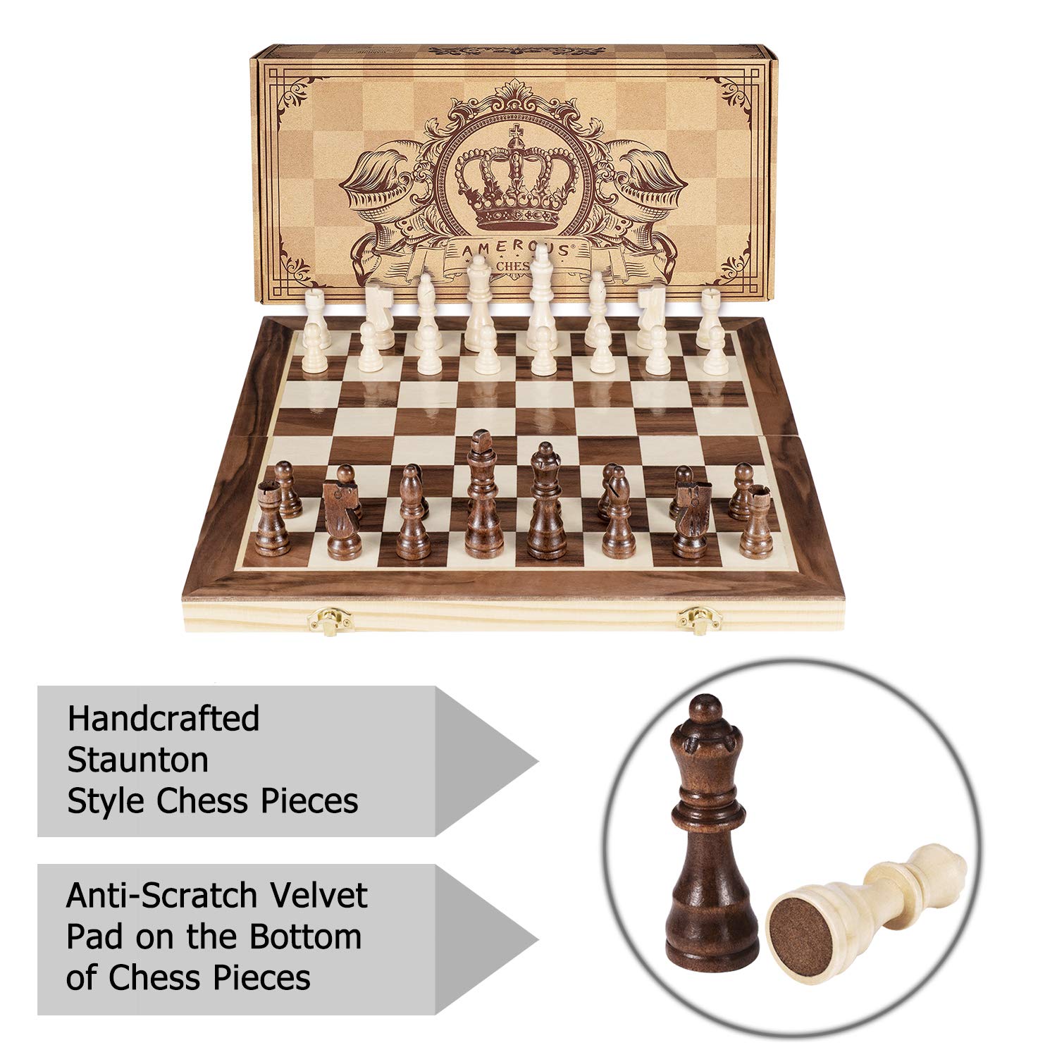 Foto 5 | Venta Internacional - Juego De Ajedrez Amerous Magnético De Madera De 38 Cm Con 2 Reinas Adicionales