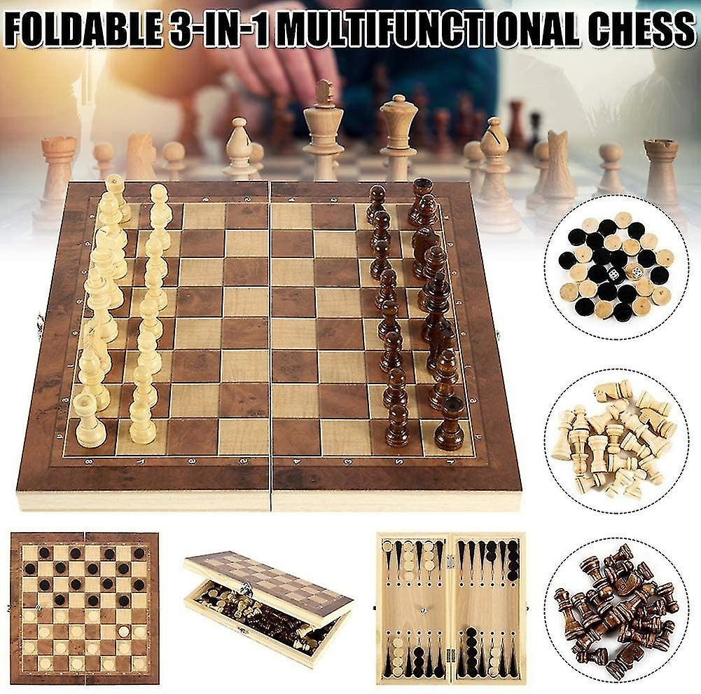 Foto 5 | Venta Internacional - Juego De Ajedrez Plegable De Madera Tradicional Para Adultos/niños