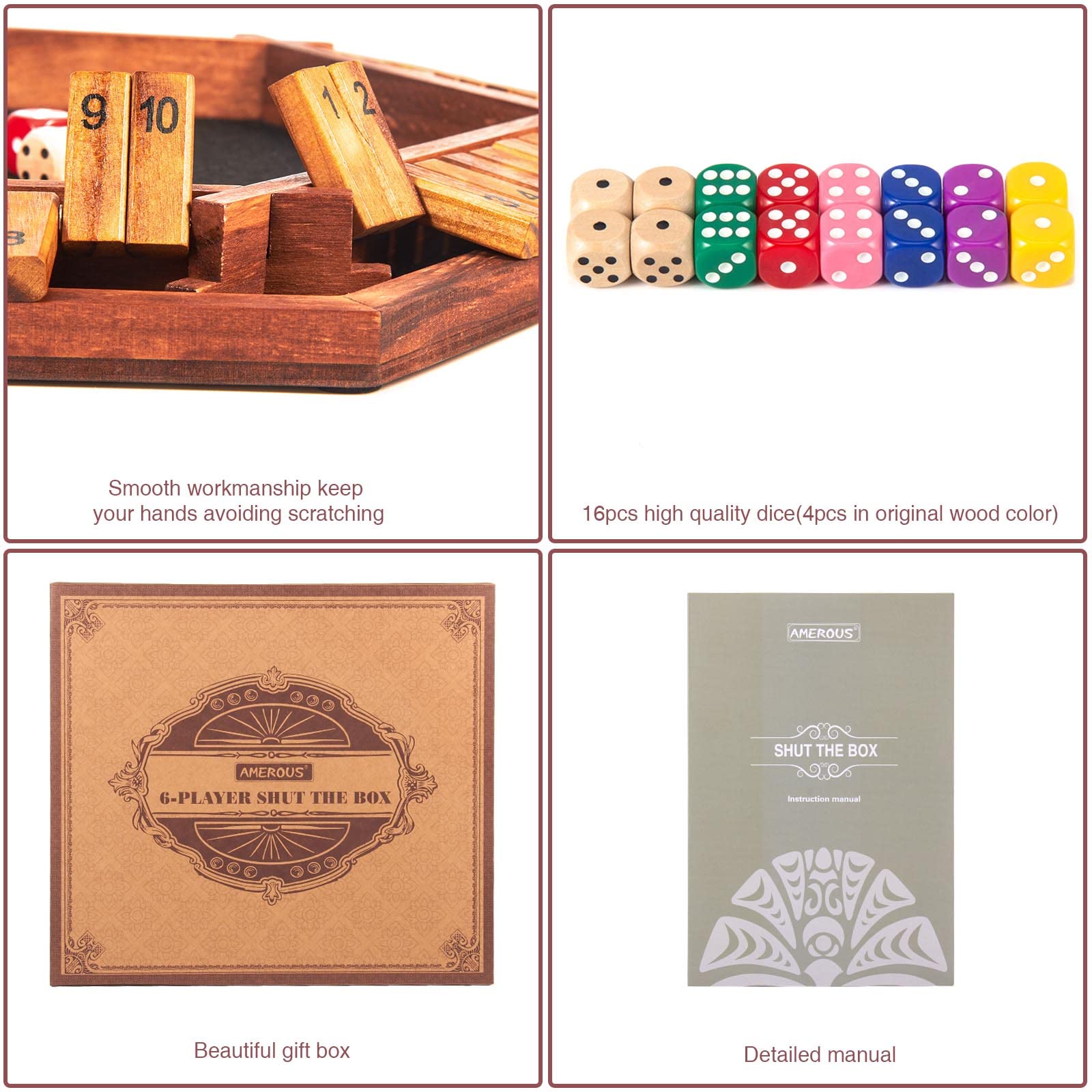 Foto 6 pulgar | Venta Internacional - El Juego Shut The Box Amerous Mejoró De 1 A 6 Jugadores Con 16 Dados