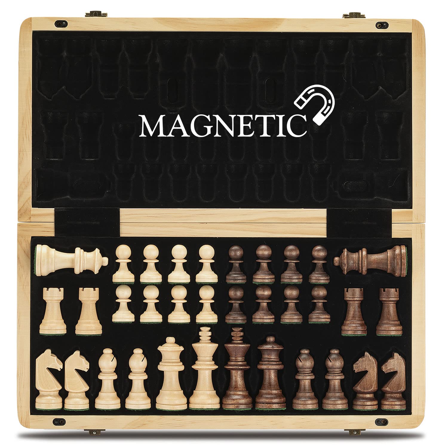 Venta Internacional - Juego De Ajedrez Magnético De Madera A&a De 15 Pulgadas, Tablero Plegable, Piezas De Ajedrez St