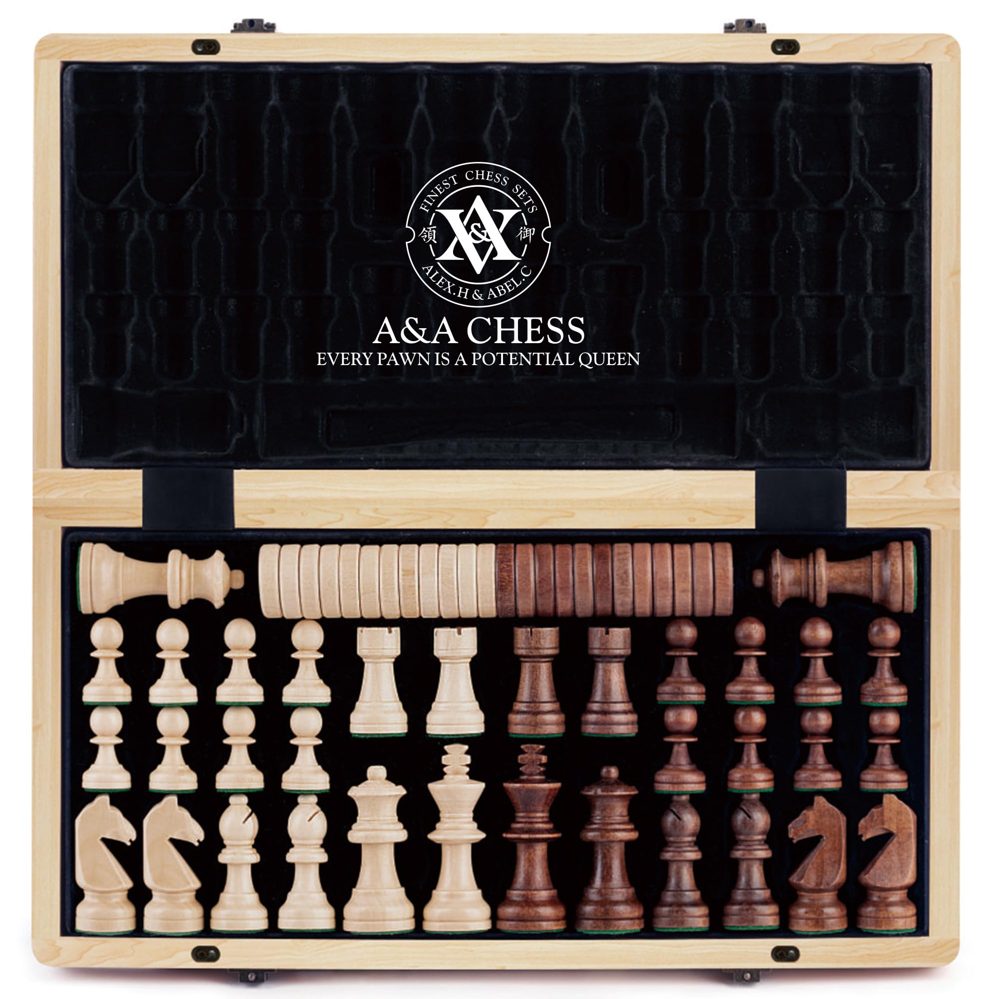 Juego De Ajedrez Y Damas A&a, De Madera, Plegable, 38 X 38 Cm Y 7,6 Cm, Tamaño King - Venta Internacional.